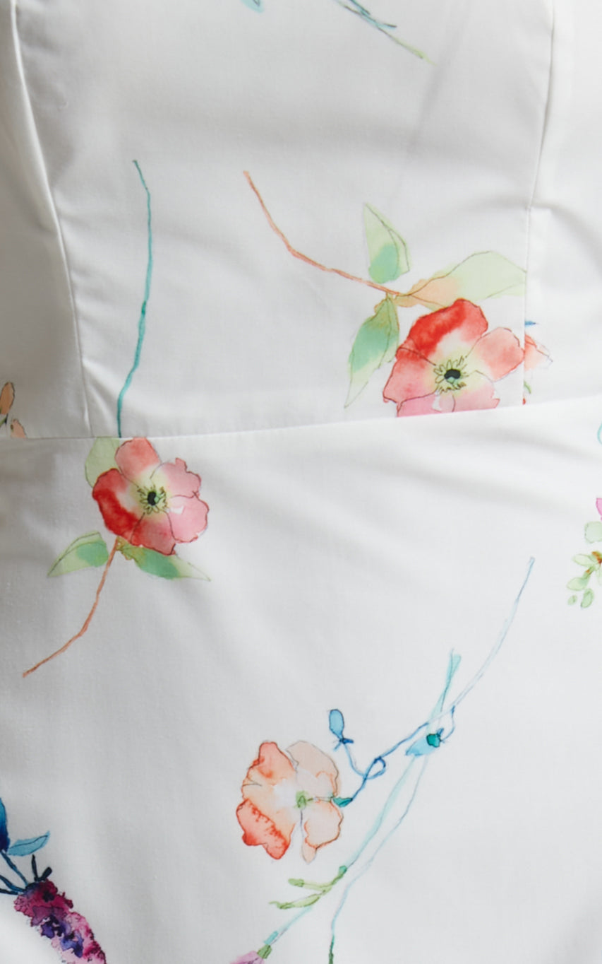 Shineey Midi Dress - Straight Neck Tiered Dress in Painterly Wild Flower