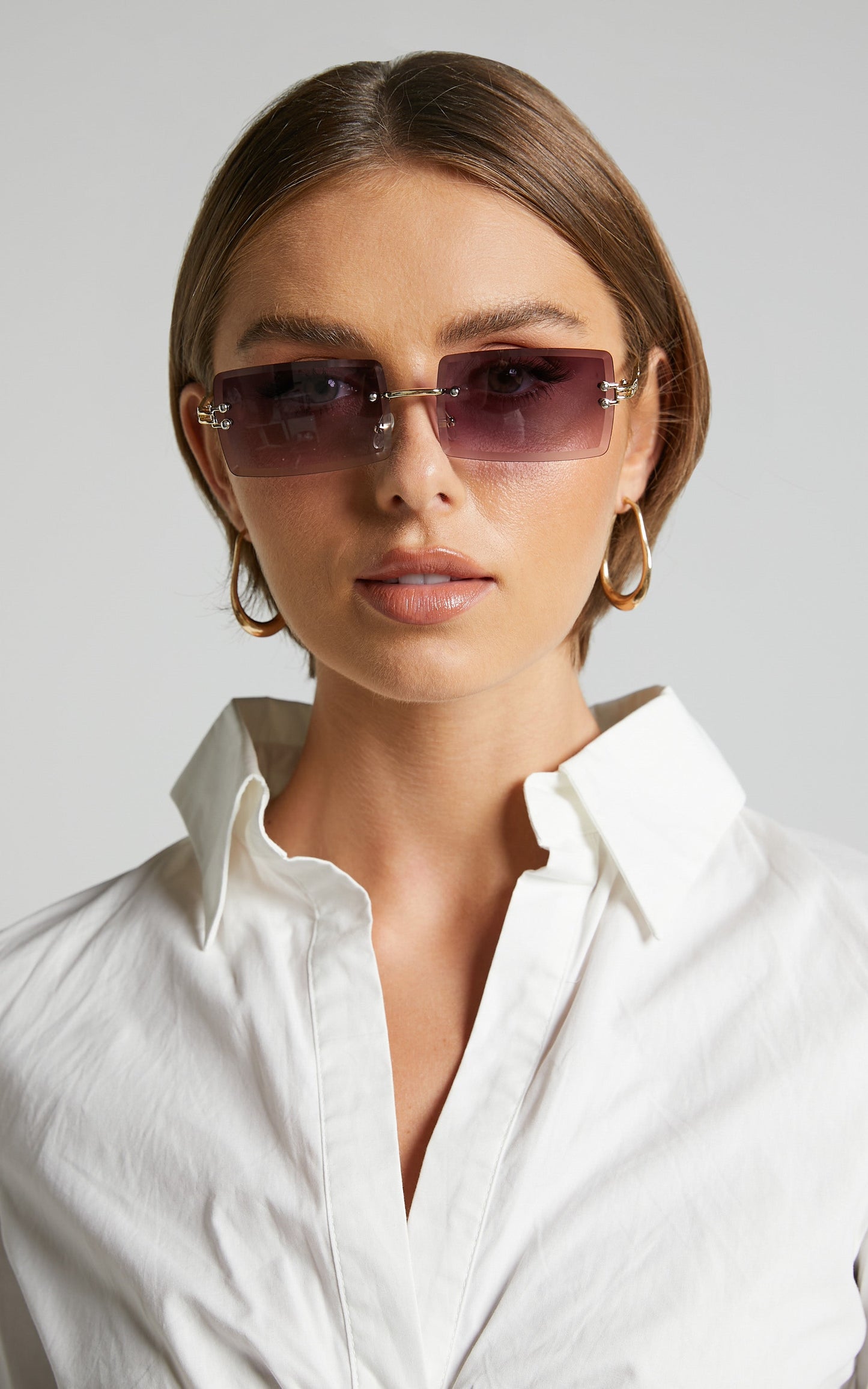 Shinji Sunglasses - Rimless Square Sunglasses in Black Fade