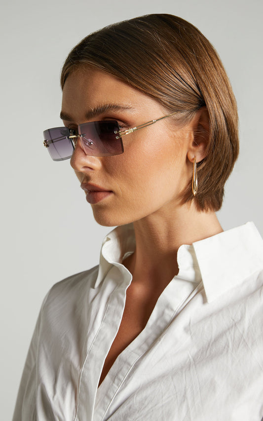 Shinji Sunglasses - Rimless Square Sunglasses in Black Fade