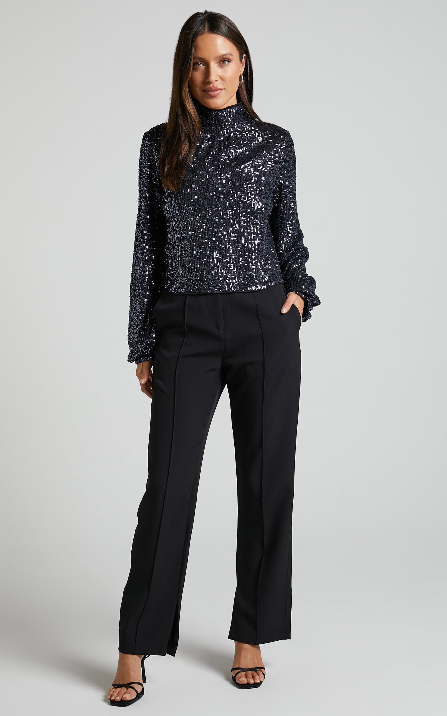 Shona Top - Long Sleeve High Neck Cowl Back in Black