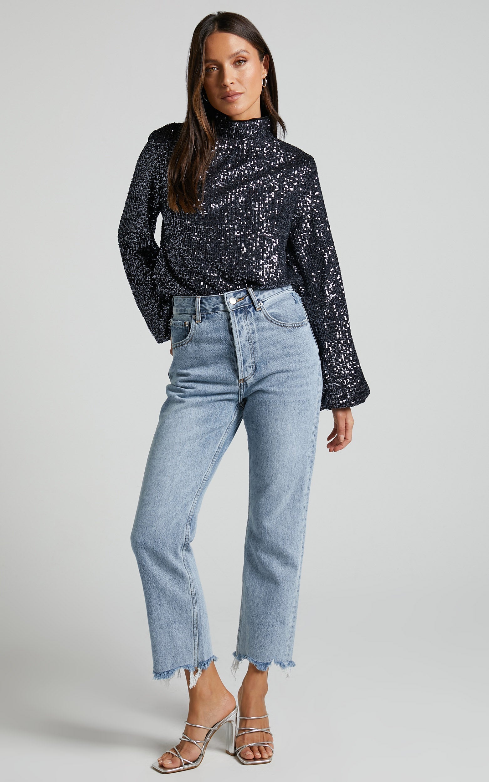 Shona Top - Long Sleeve High Neck Cowl Back in Black