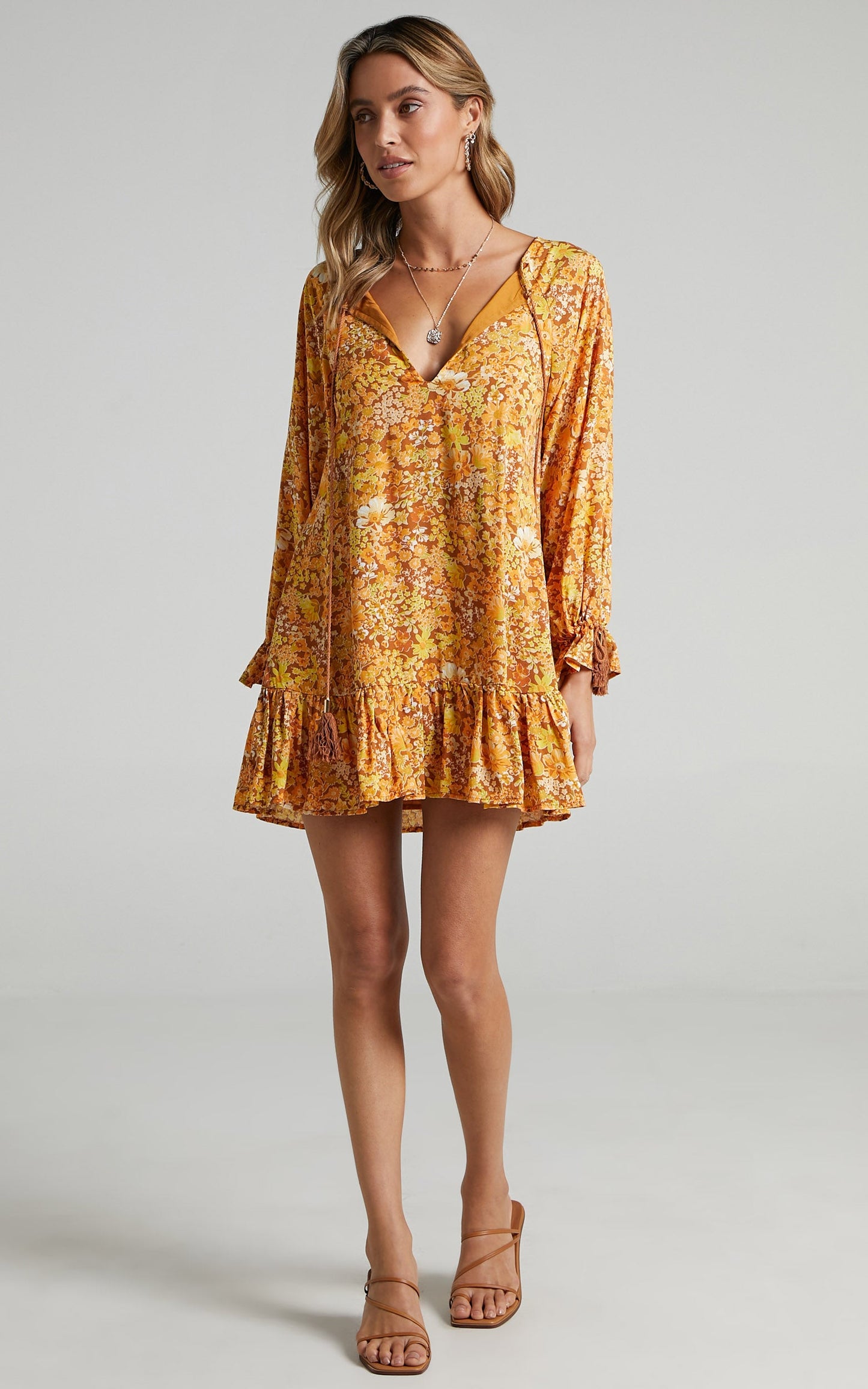 Sian Long Sleeve Mini Dress in Rustic Floral