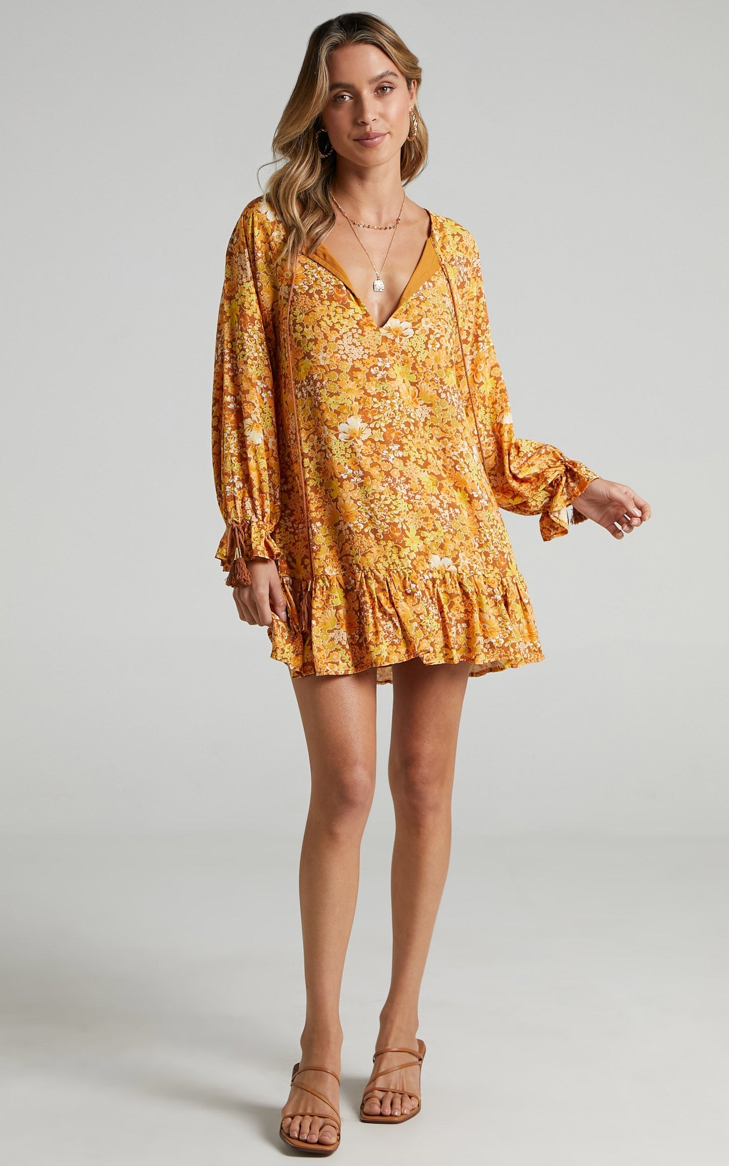 Sian Long Sleeve Mini Dress in Rustic Floral