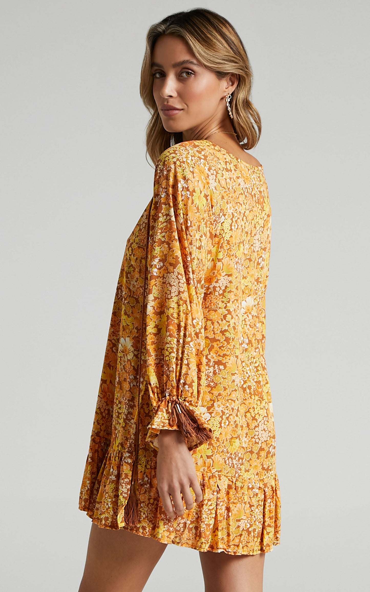 Sian Long Sleeve Mini Dress in Rustic Floral