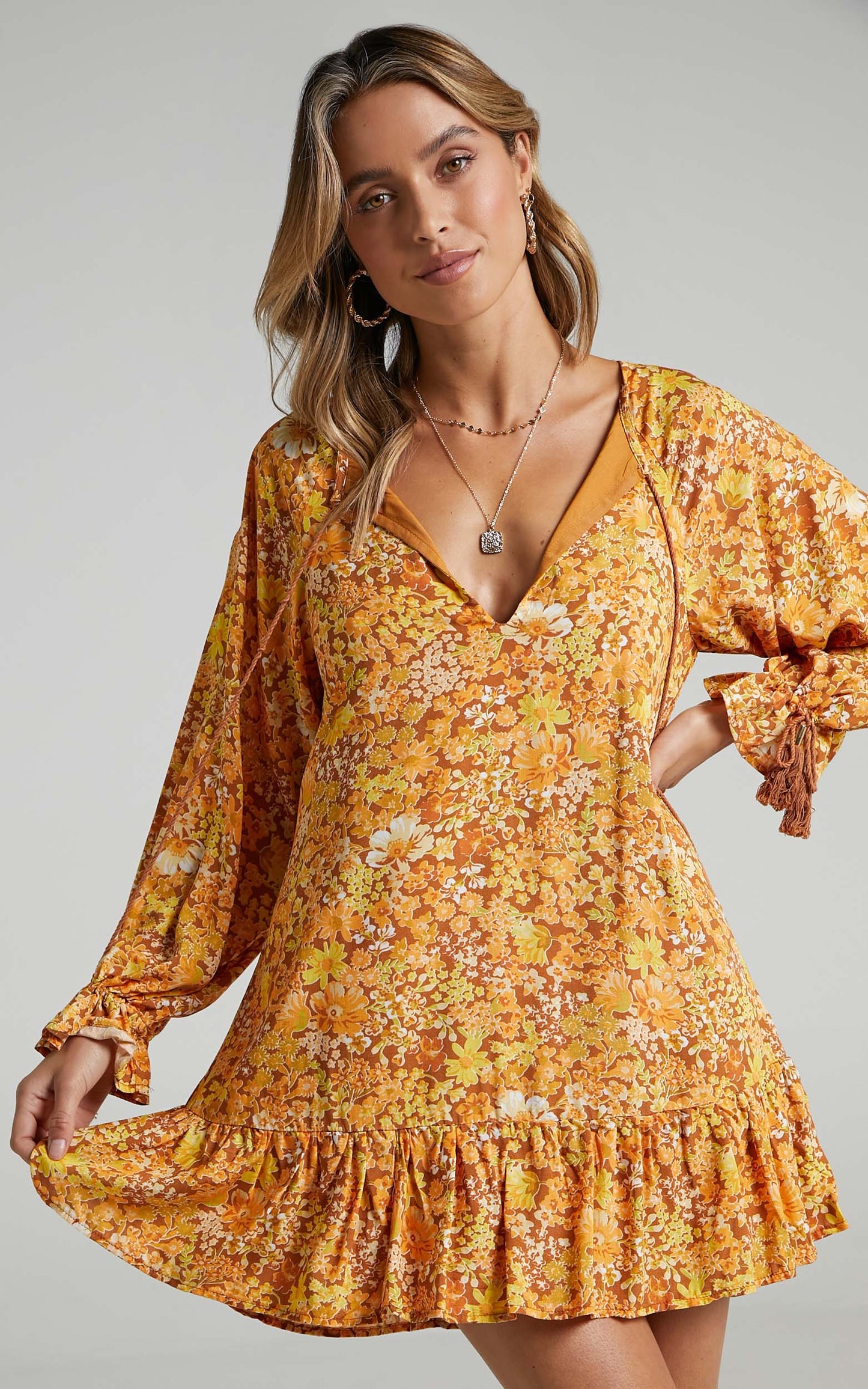 Sian Long Sleeve Mini Dress in Rustic Floral