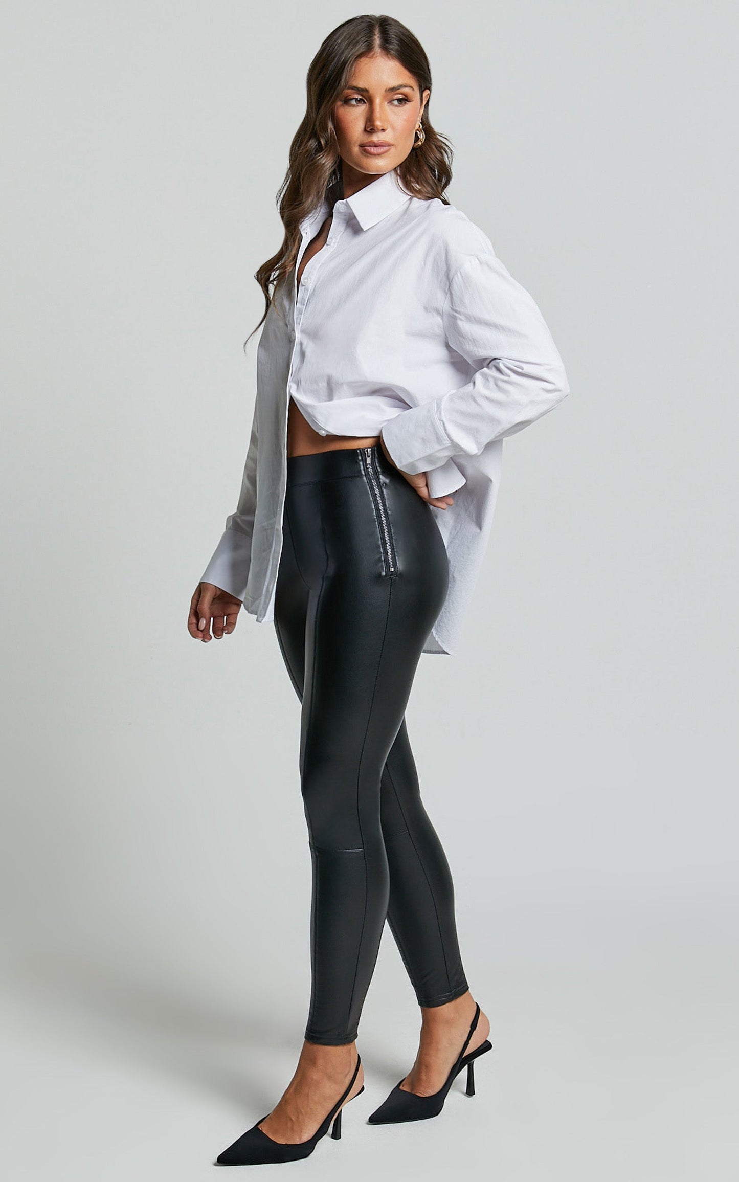 Sienna Pants - High Waisted Faux Leather Skinny Pants in Black