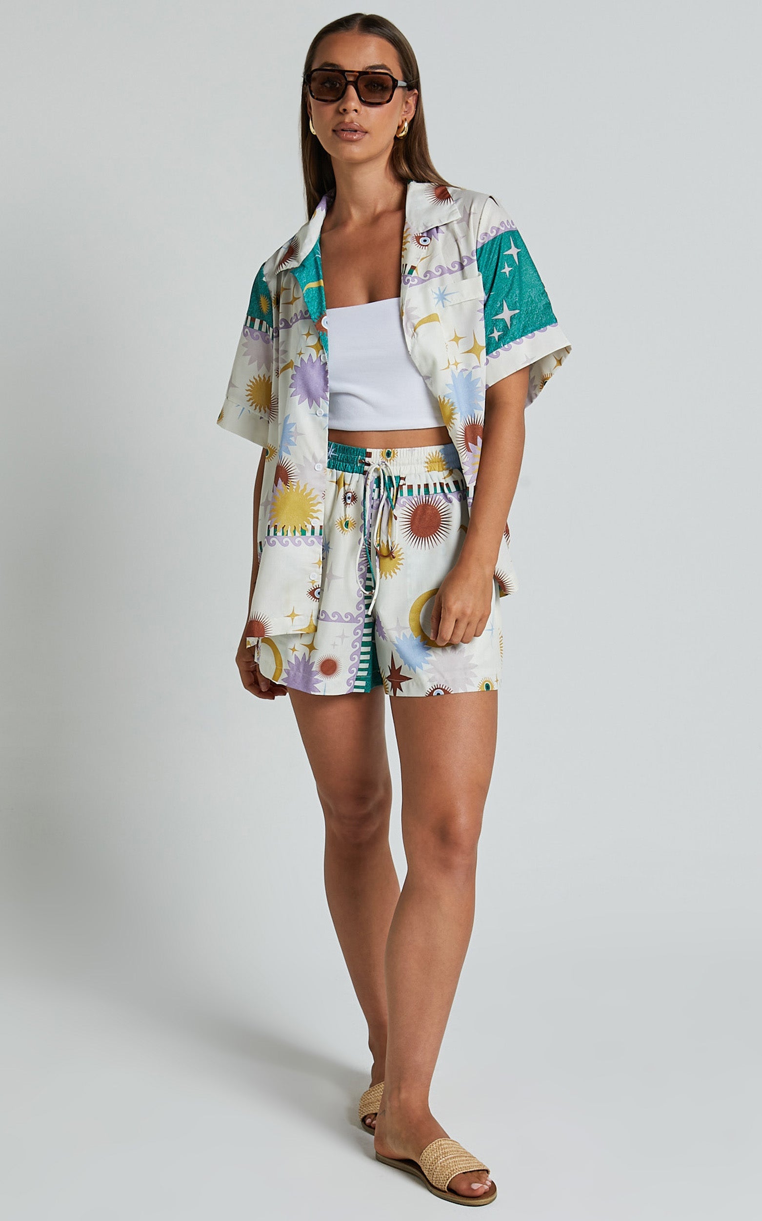 Sifani Shorts - High Waist Elastic Drawstring Shorts in Cosmic Summer