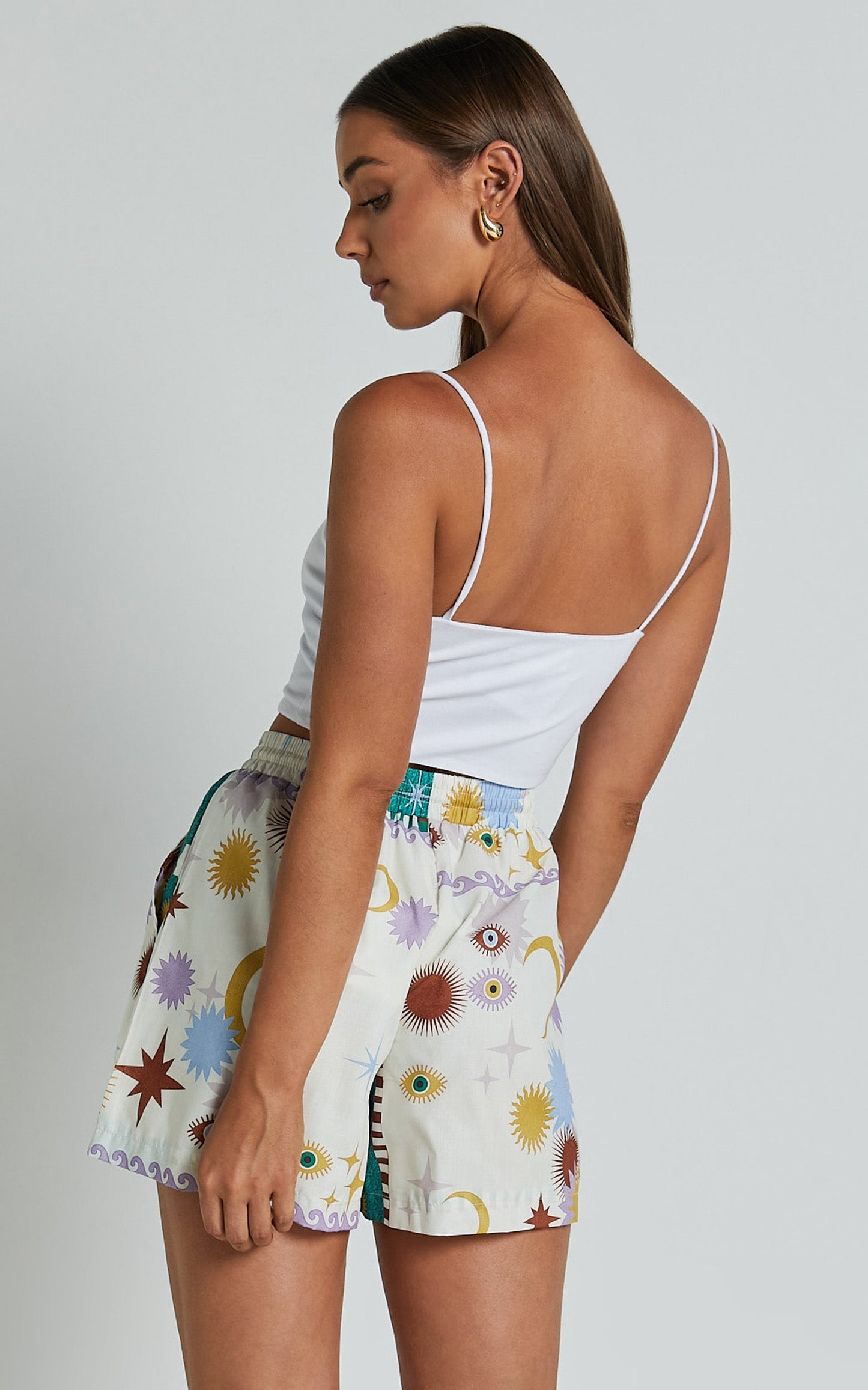 Sifani Shorts - High Waist Elastic Drawstring Shorts in Cosmic Summer