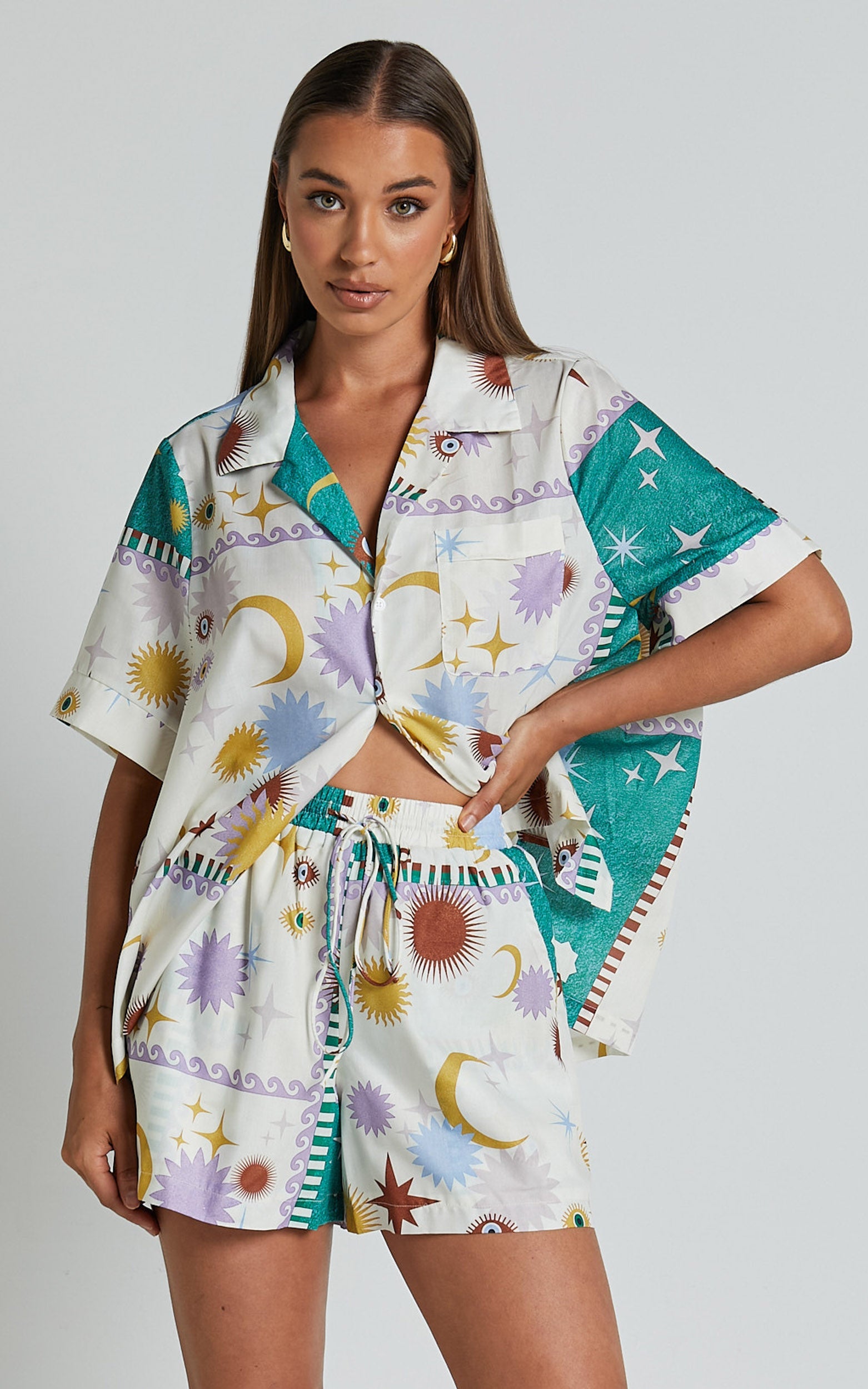 Sifani Top - Relaxed Button Through Collared Shirt in Cosmic Summer
