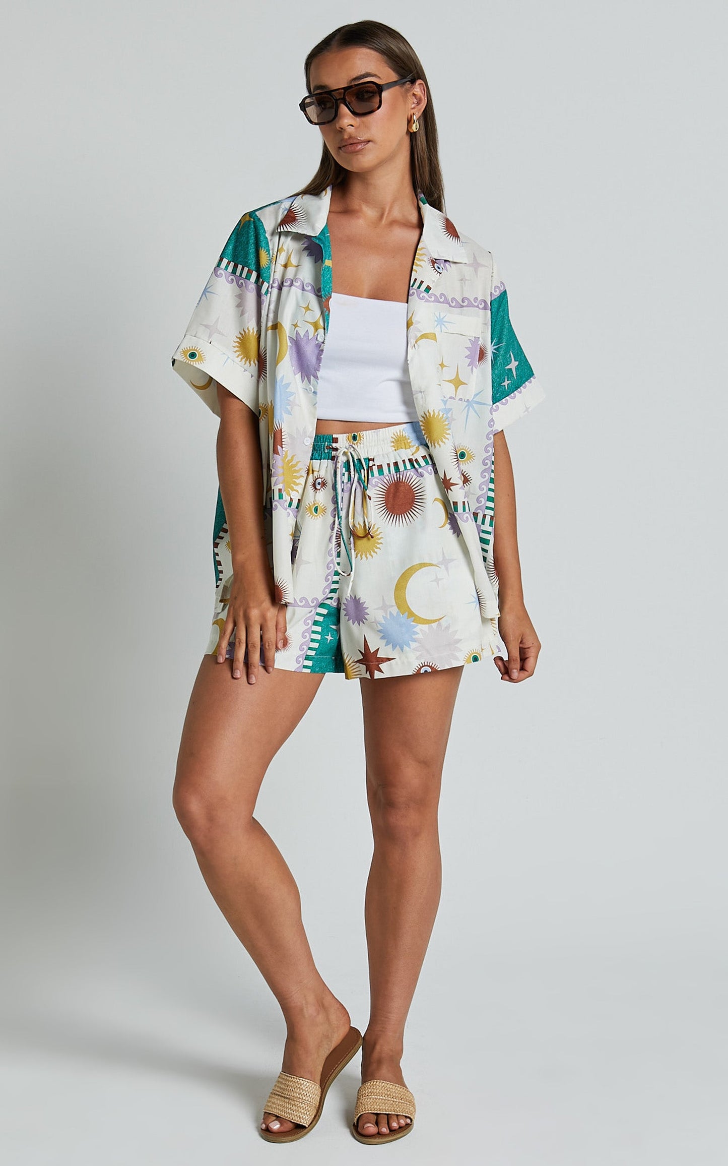 Sifani Top - Relaxed Button Through Collared Shirt in Cosmic Summer
