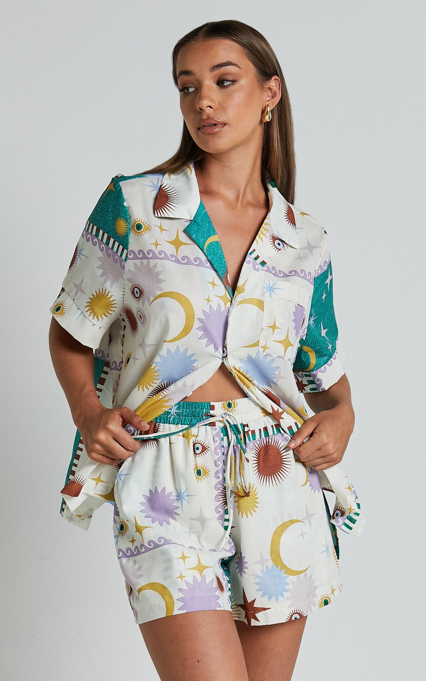 Sifani Top - Relaxed Button Through Collared Shirt in Cosmic Summer