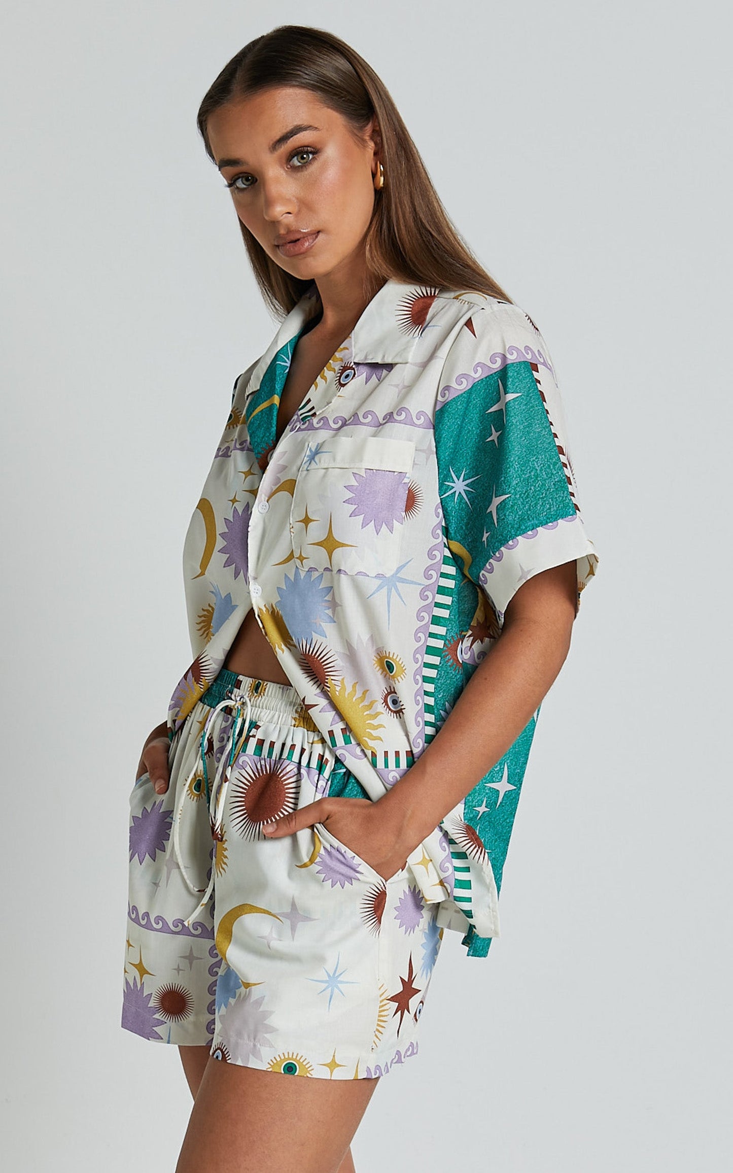 Sifani Top - Relaxed Button Through Collared Shirt in Cosmic Summer
