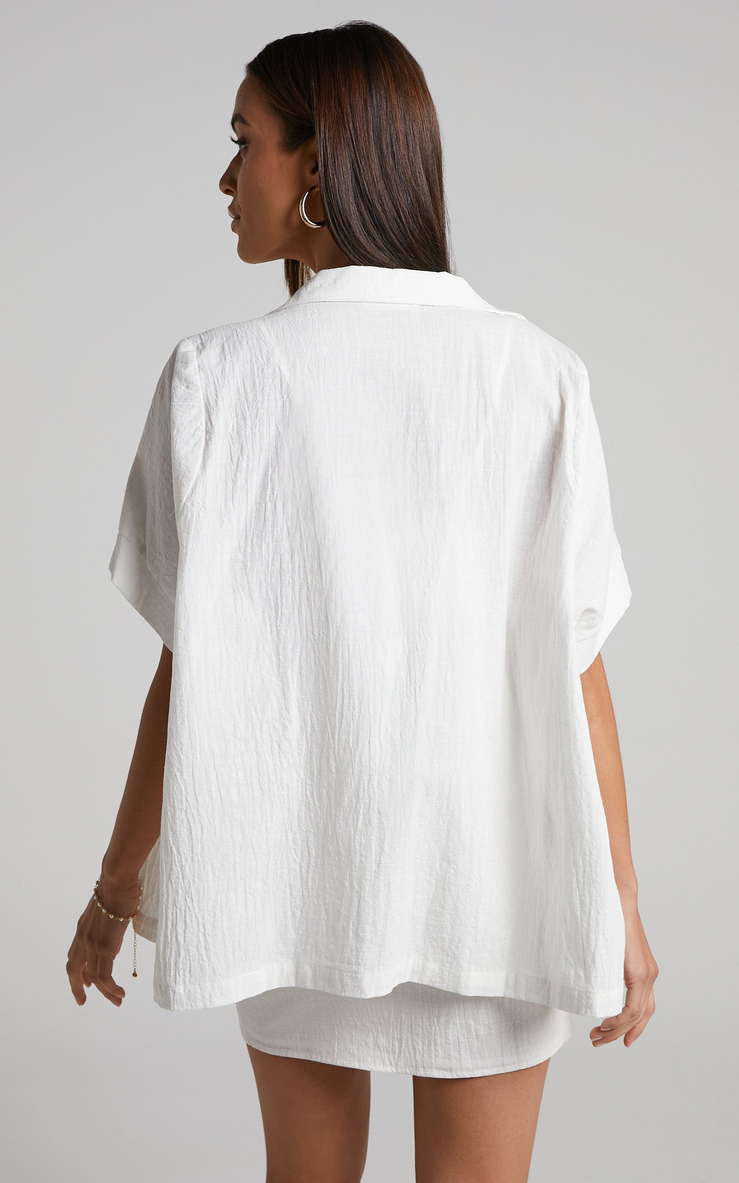 Siftiani Three Piece Set - Bralette, Oversized Shirt and Tie Wrap Mini Skirt in White