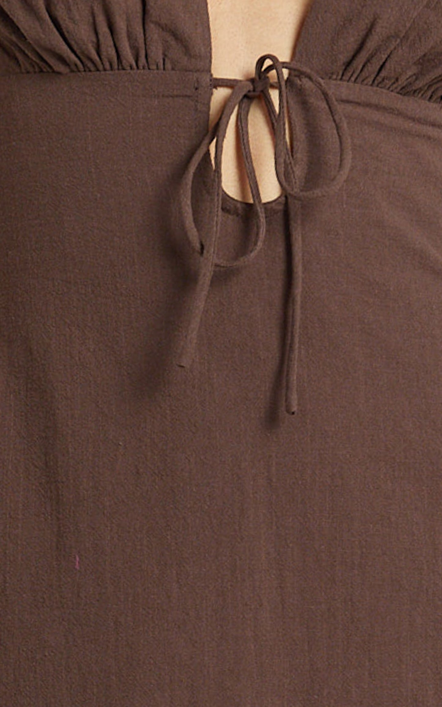 Silvena Midi Dress - Plunge Neckline Tie Front A Line Dress in Chocolate