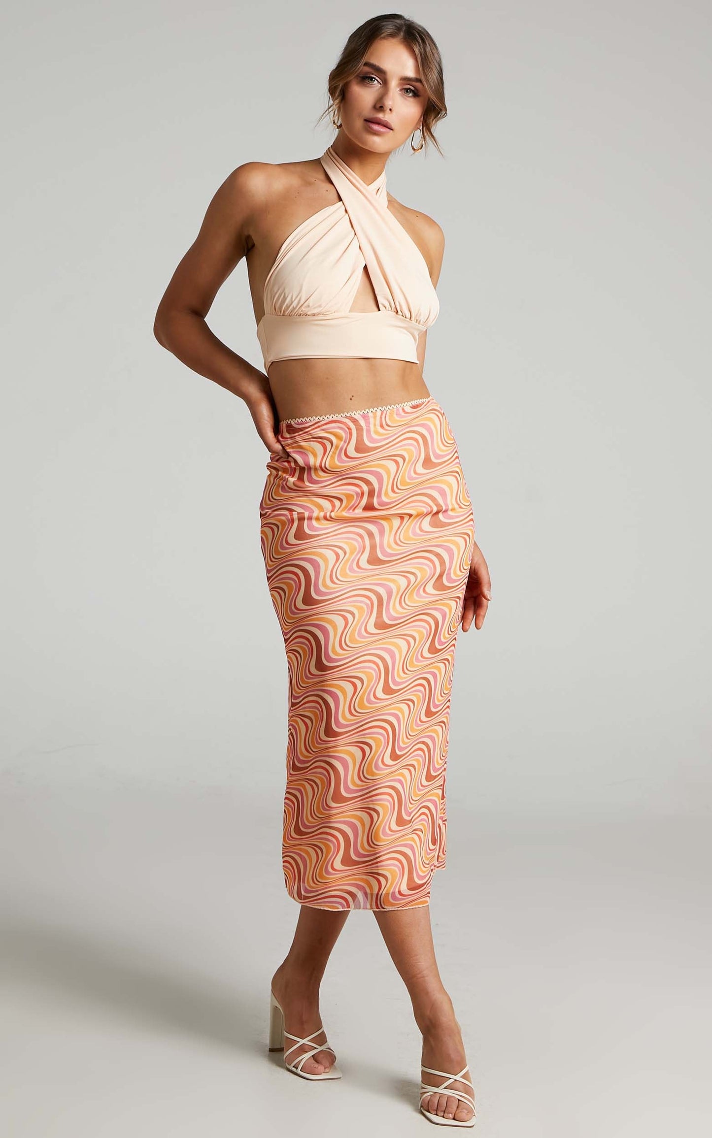 Silvi Mesh Midi Skirt in Multi Swirl