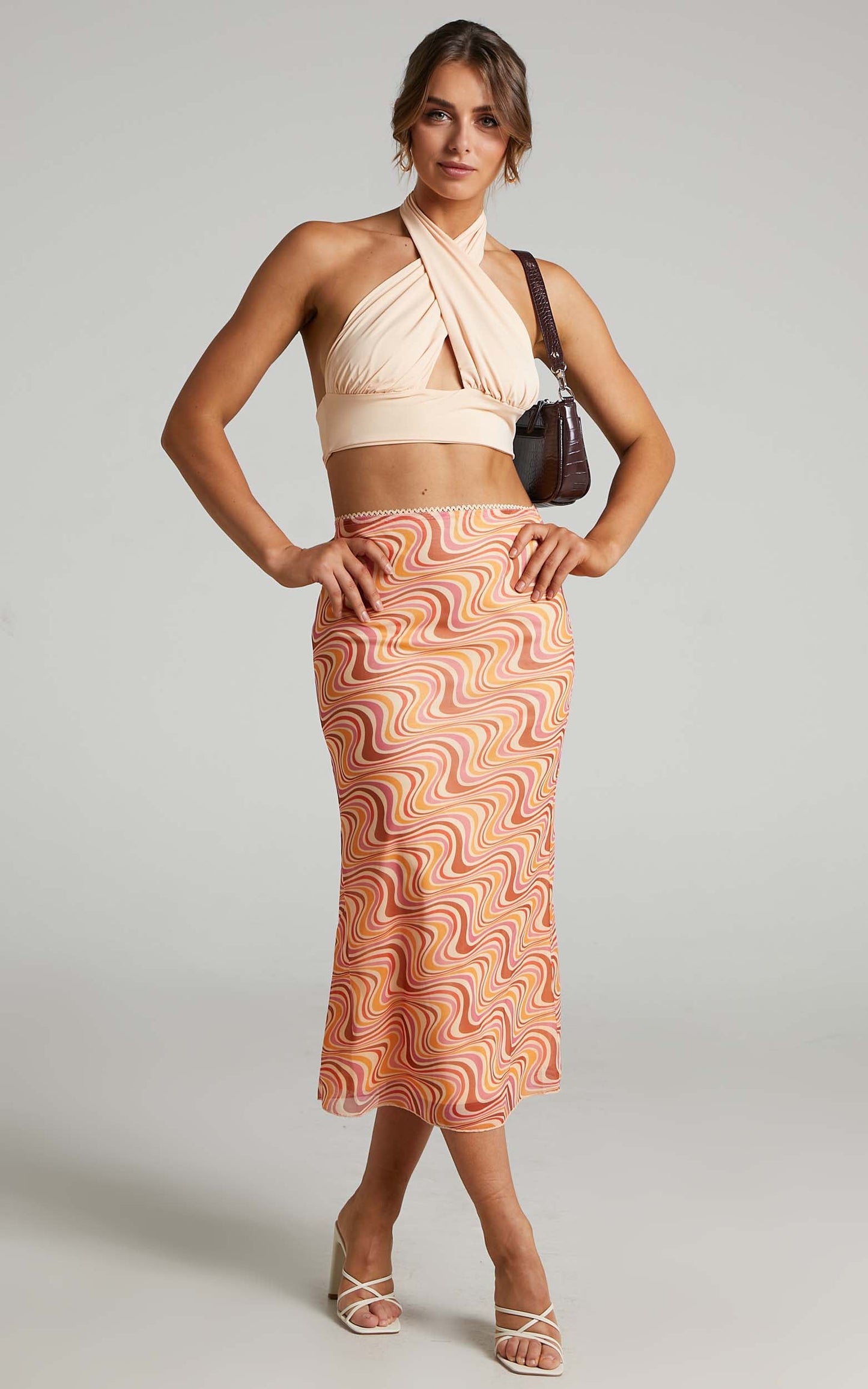 Silvi Mesh Midi Skirt in Multi Swirl