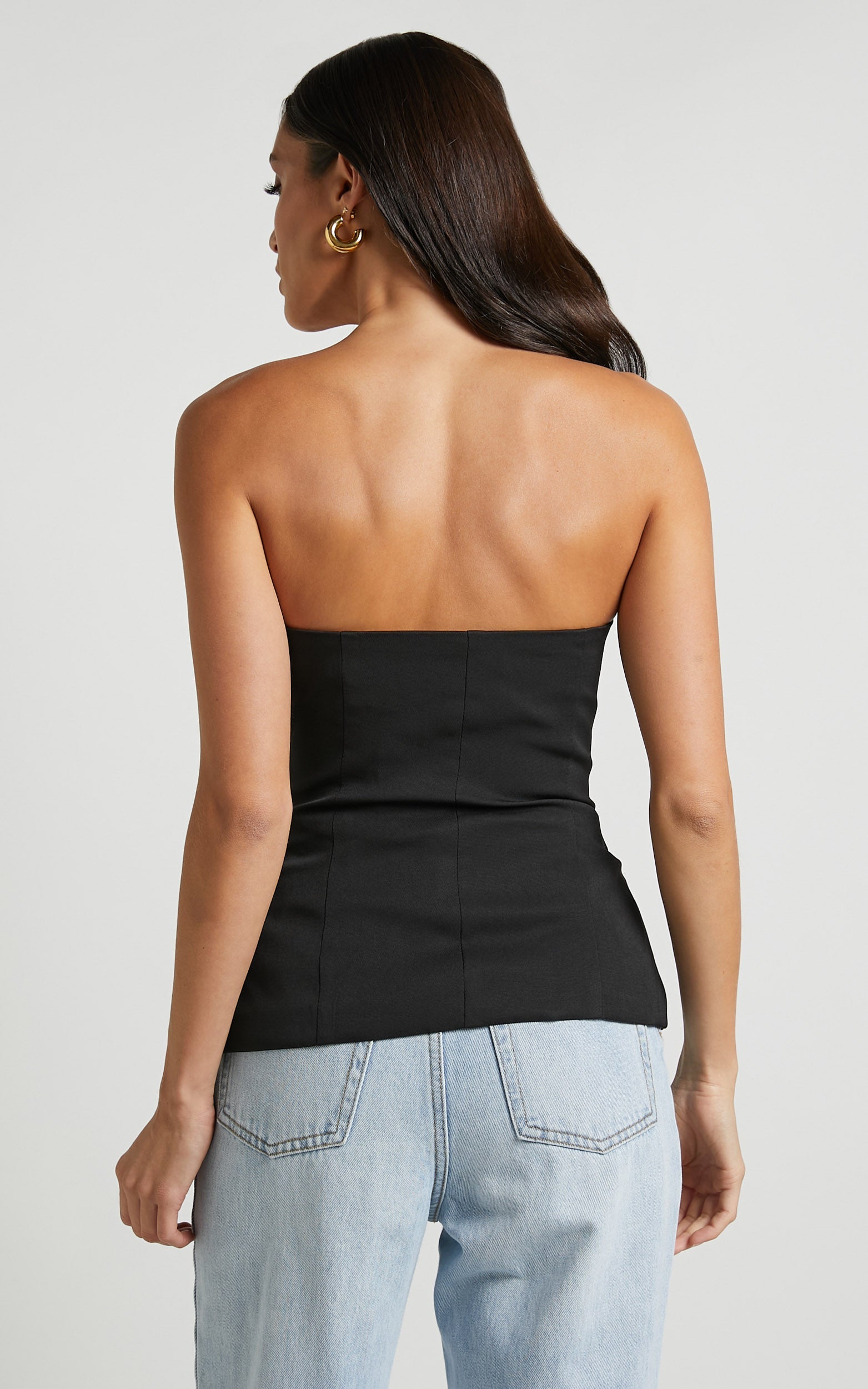 Silvia Top - Button Through Sweetheart Strapless Top in Black