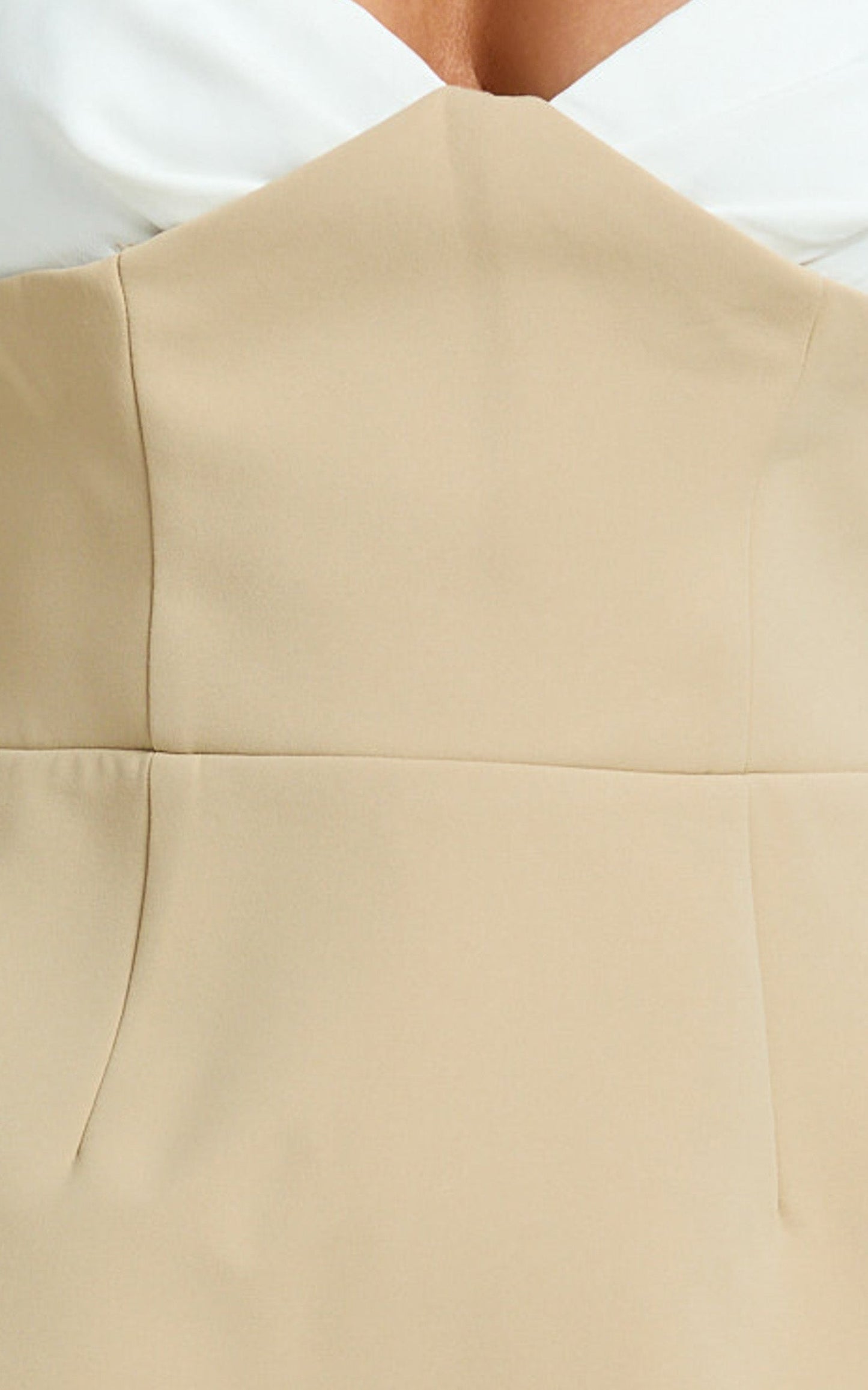 Simona Mini Dress - Contrast Neck Tulip Skirt Dress in Beige