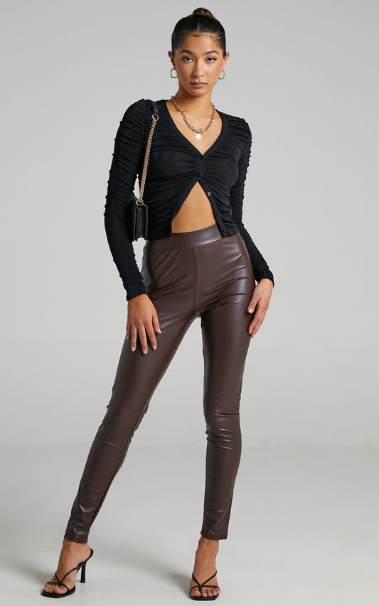 Sinead Pants in Chocolate Leatherette