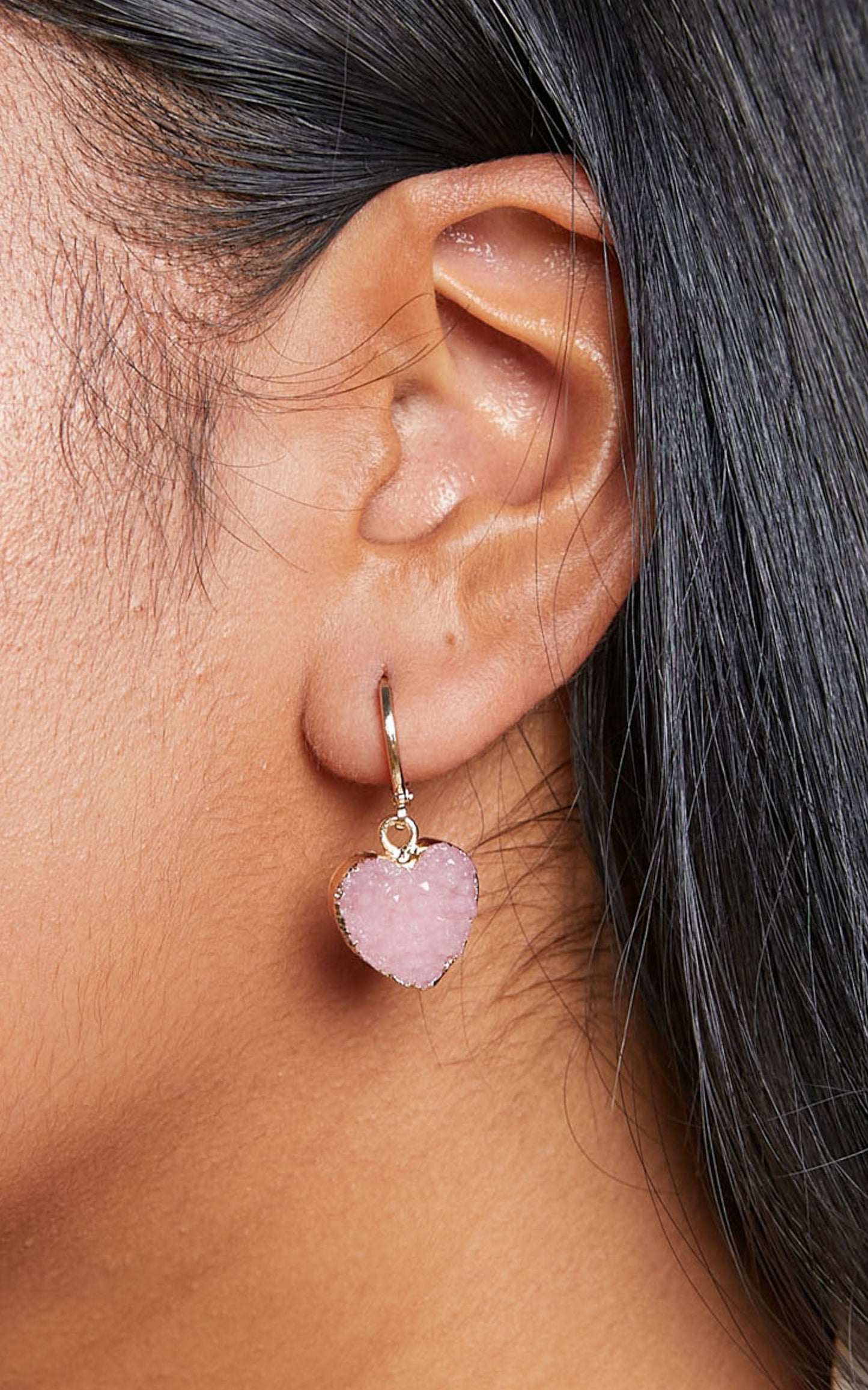 Sintra Gem Heart Drop Earrings in Gold / Pink