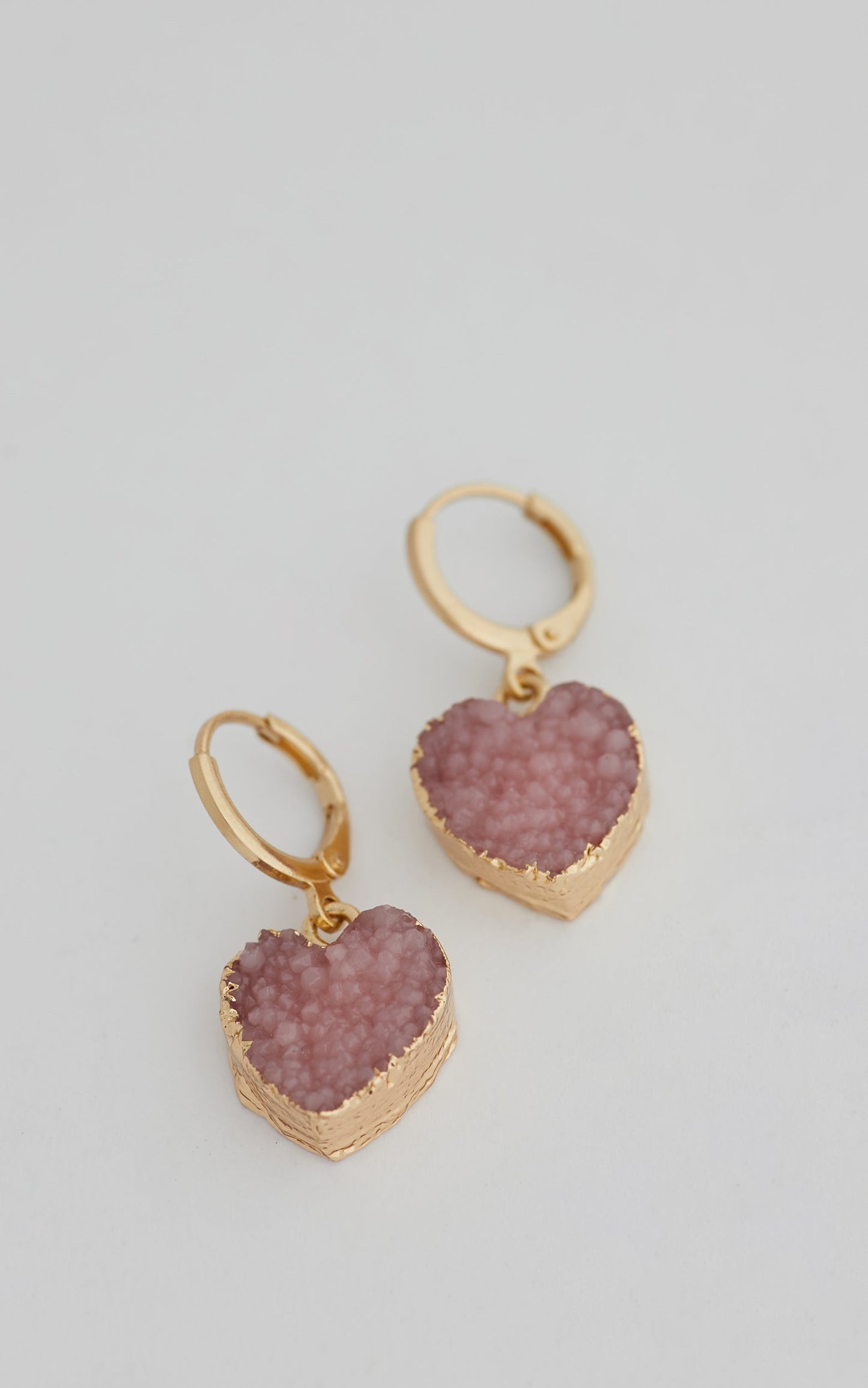 Sintra Gem Heart Drop Earrings in Gold / Pink
