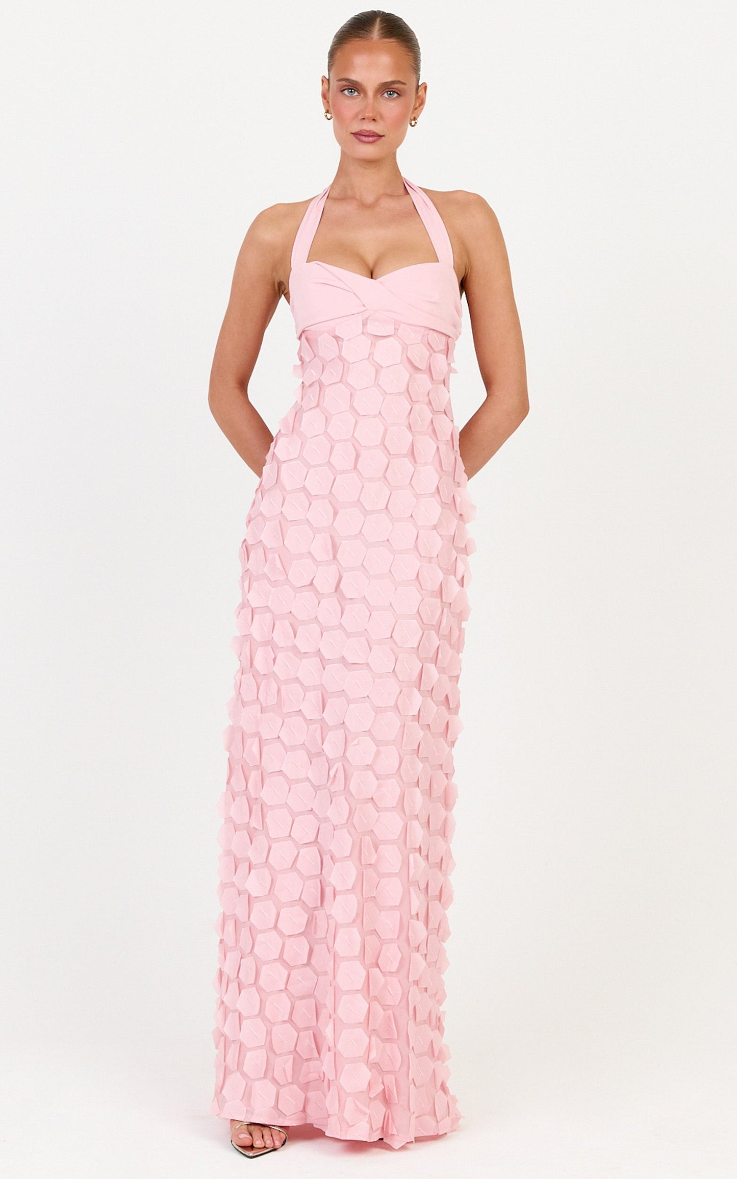 Sloane Maxi Dress - Sweetheart Halter Neck Dress in Pink