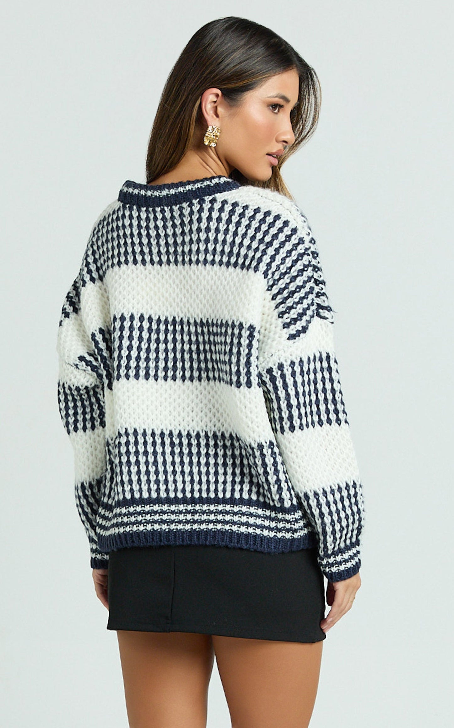 Snuggle Up Jumper - Knit Jumper in Navy Stripe