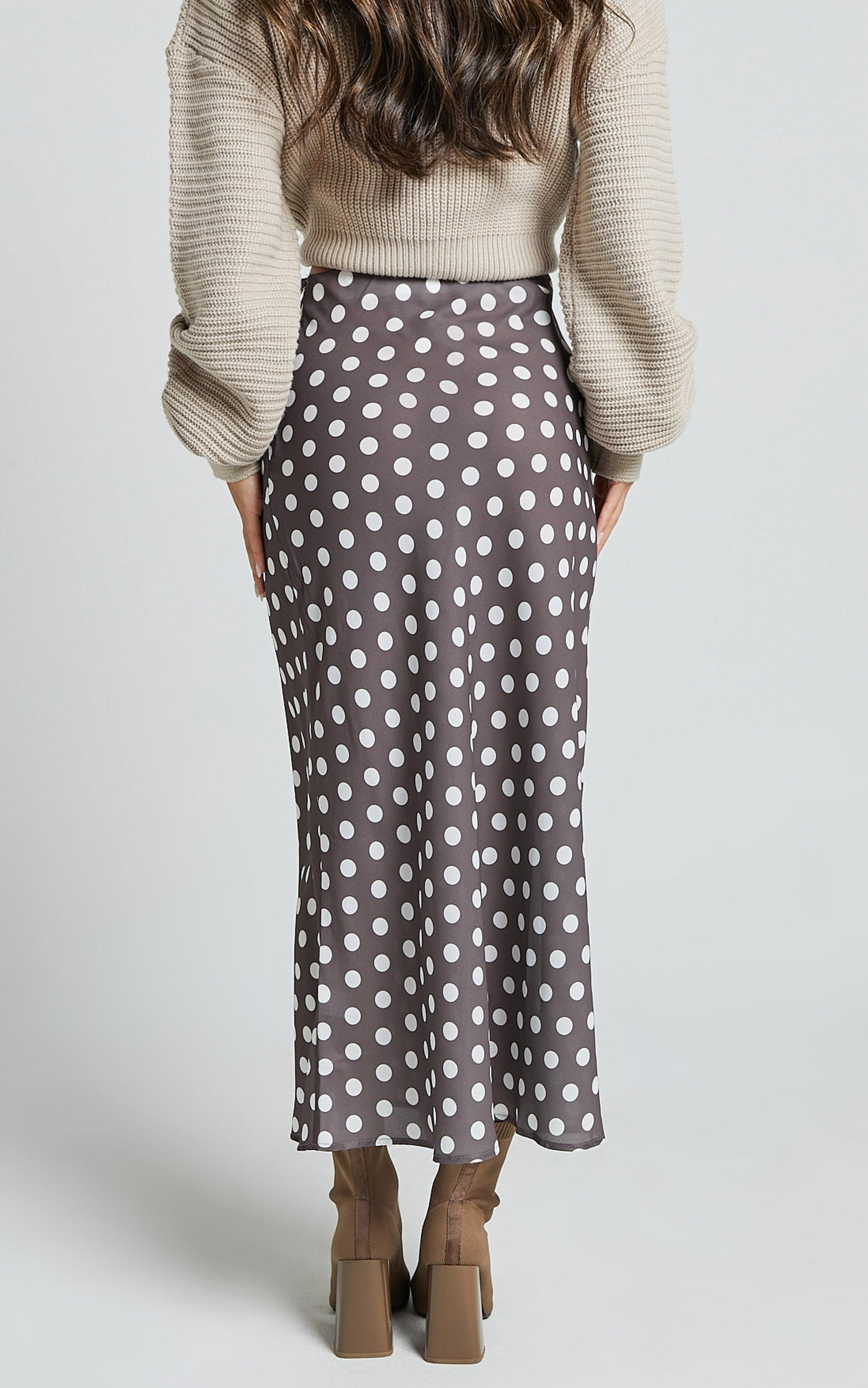 Sofia Midi Skirt - Bias Cut Satin Slip Skirt in Chocolate Spot