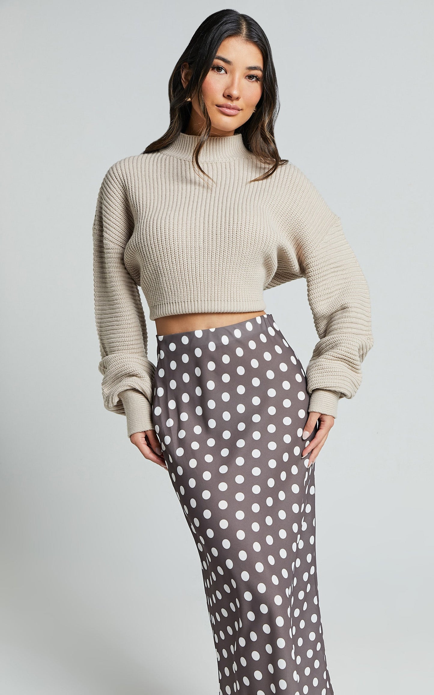 Sofia Midi Skirt - Bias Cut Satin Slip Skirt in Chocolate Spot