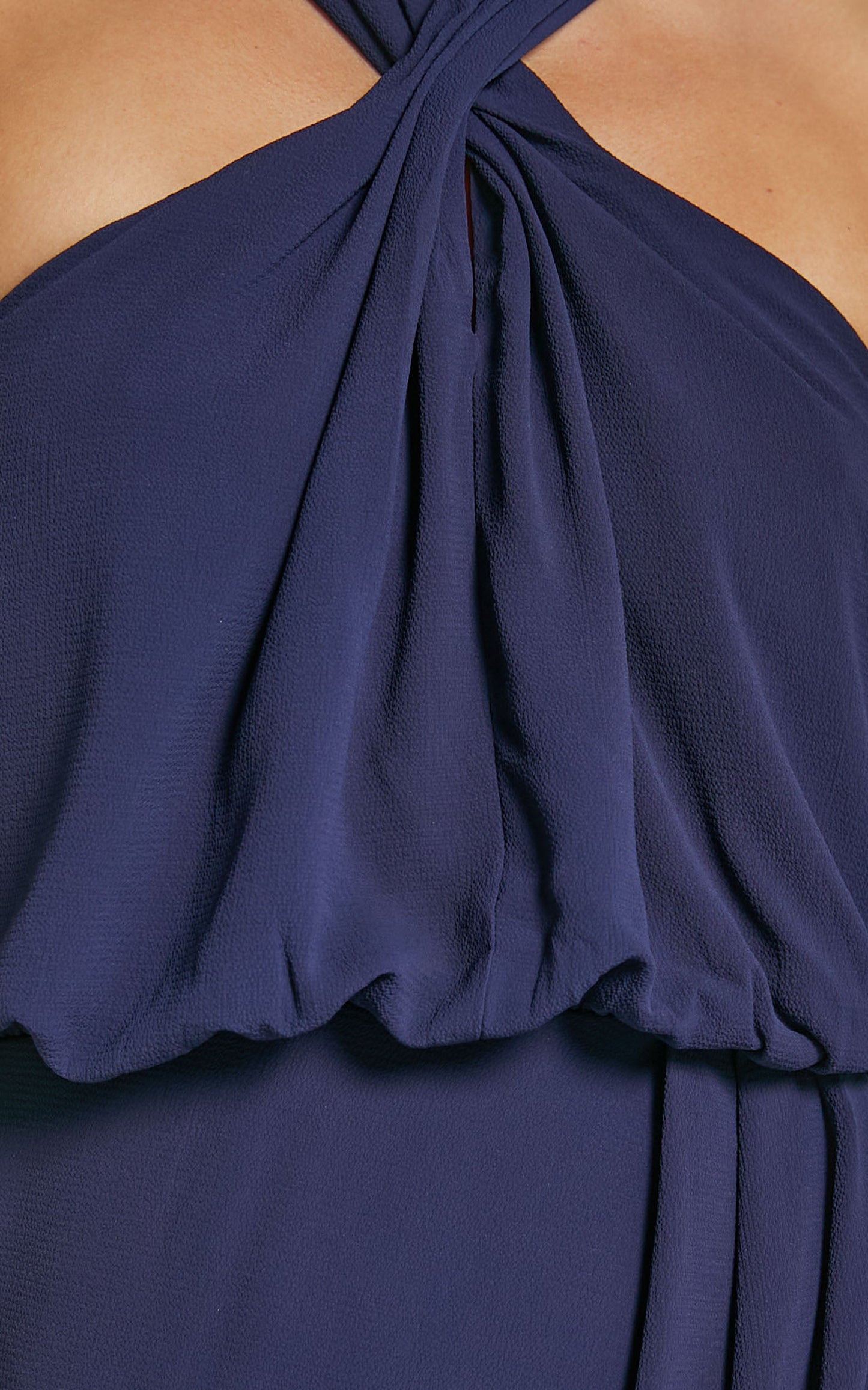 Sofiah Midi Dress - Twist Halterneck Split Dress in Navy