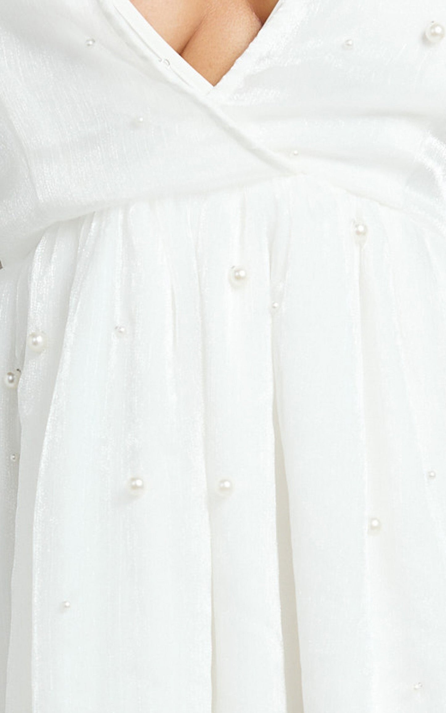 Solanna Mini Dress - Long Puff Sleeve V Neck Dress in White