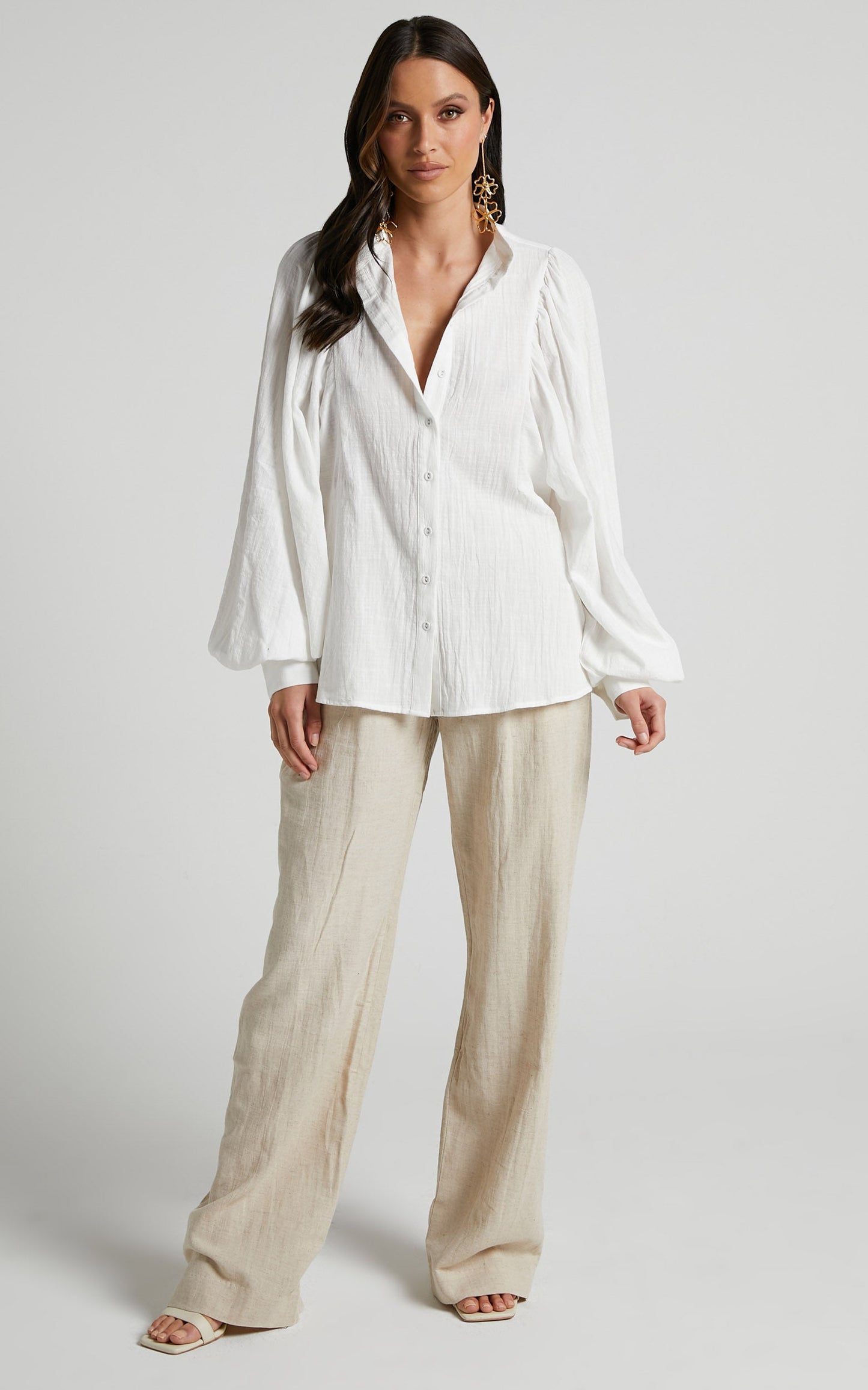 Sonyeta Top - Balloon Sleeve Blouse Top in White