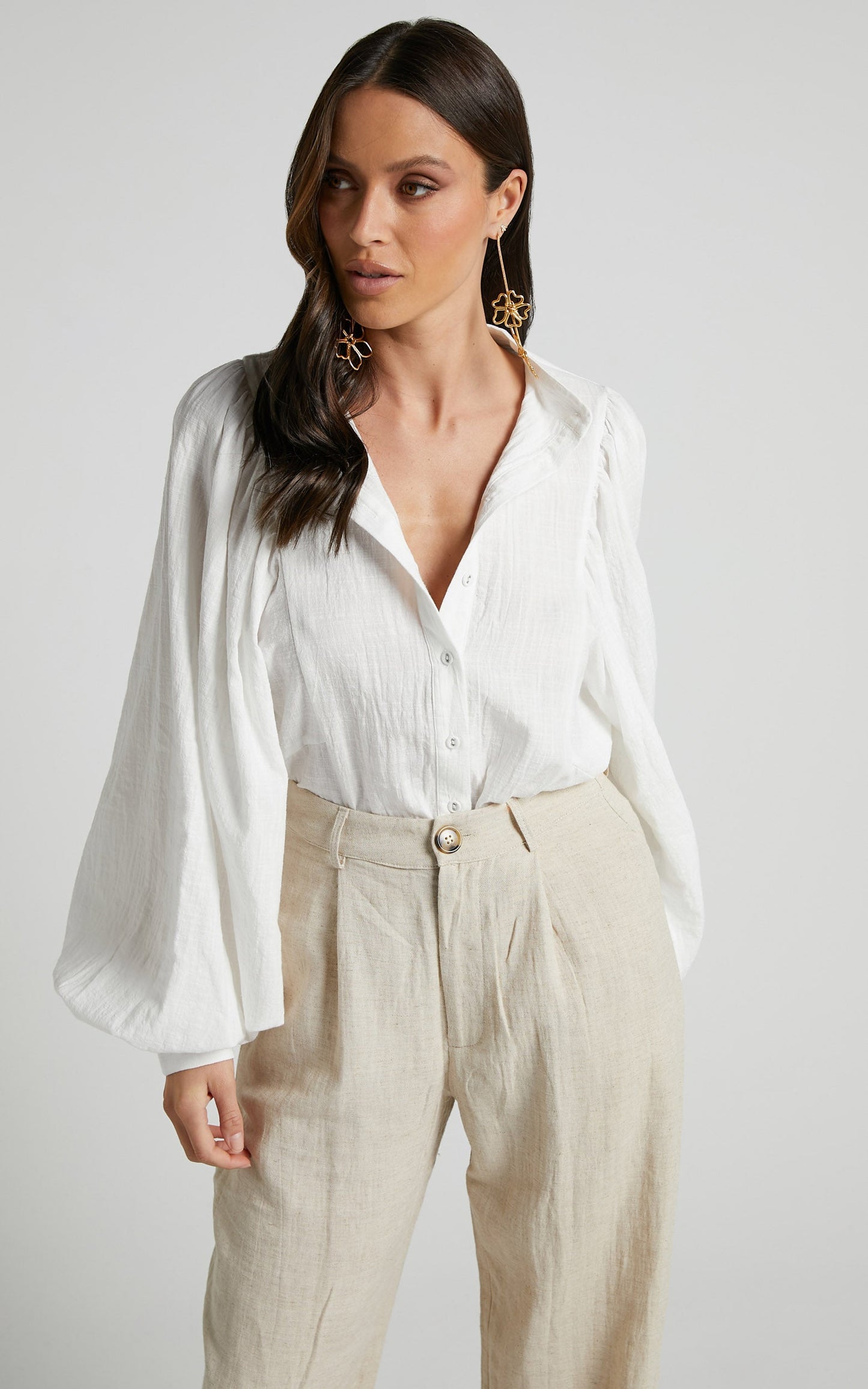 Sonyeta Top - Balloon Sleeve Blouse Top in White