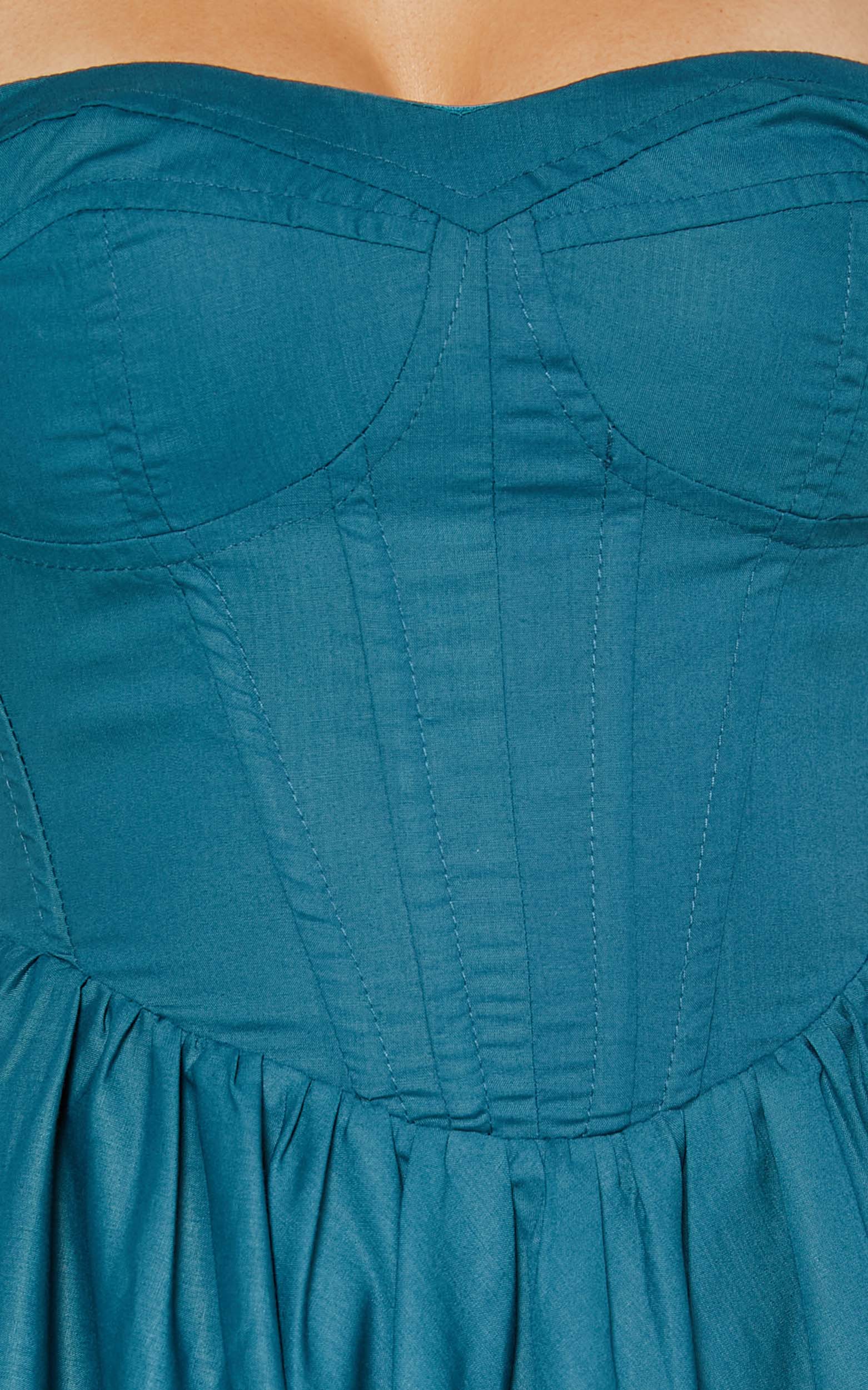Souza Mini Dress - Fit and Flare Puff Sleeve Corset Dress in Jade Green