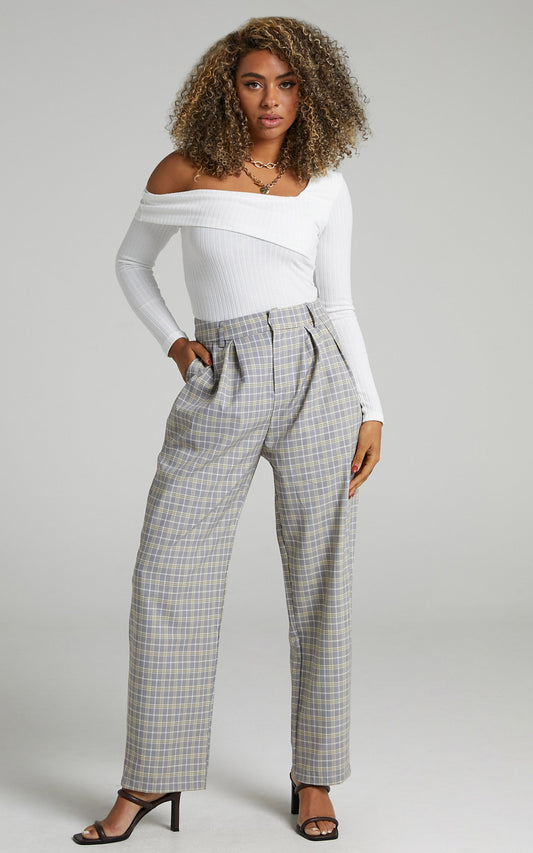 Spears Tailored Straight Leg Check Pants in Navy Check