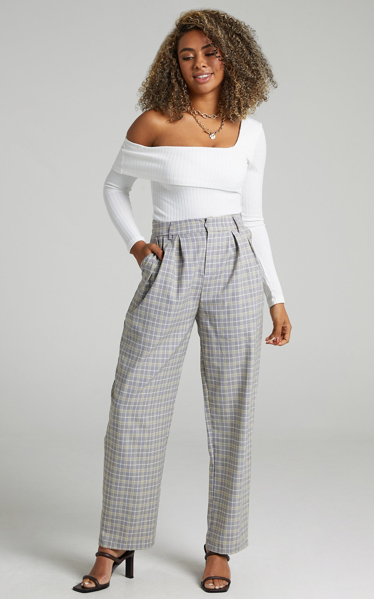 Spears Tailored Straight Leg Check Pants in Navy Check