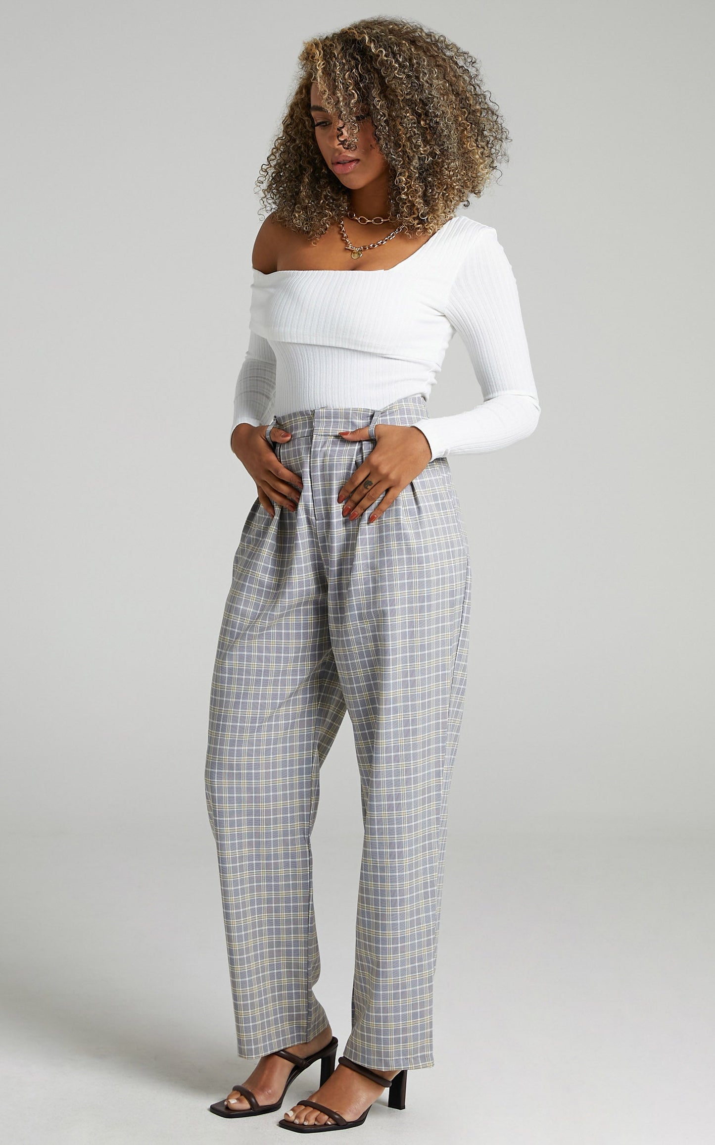 Spears Tailored Straight Leg Check Pants in Navy Check