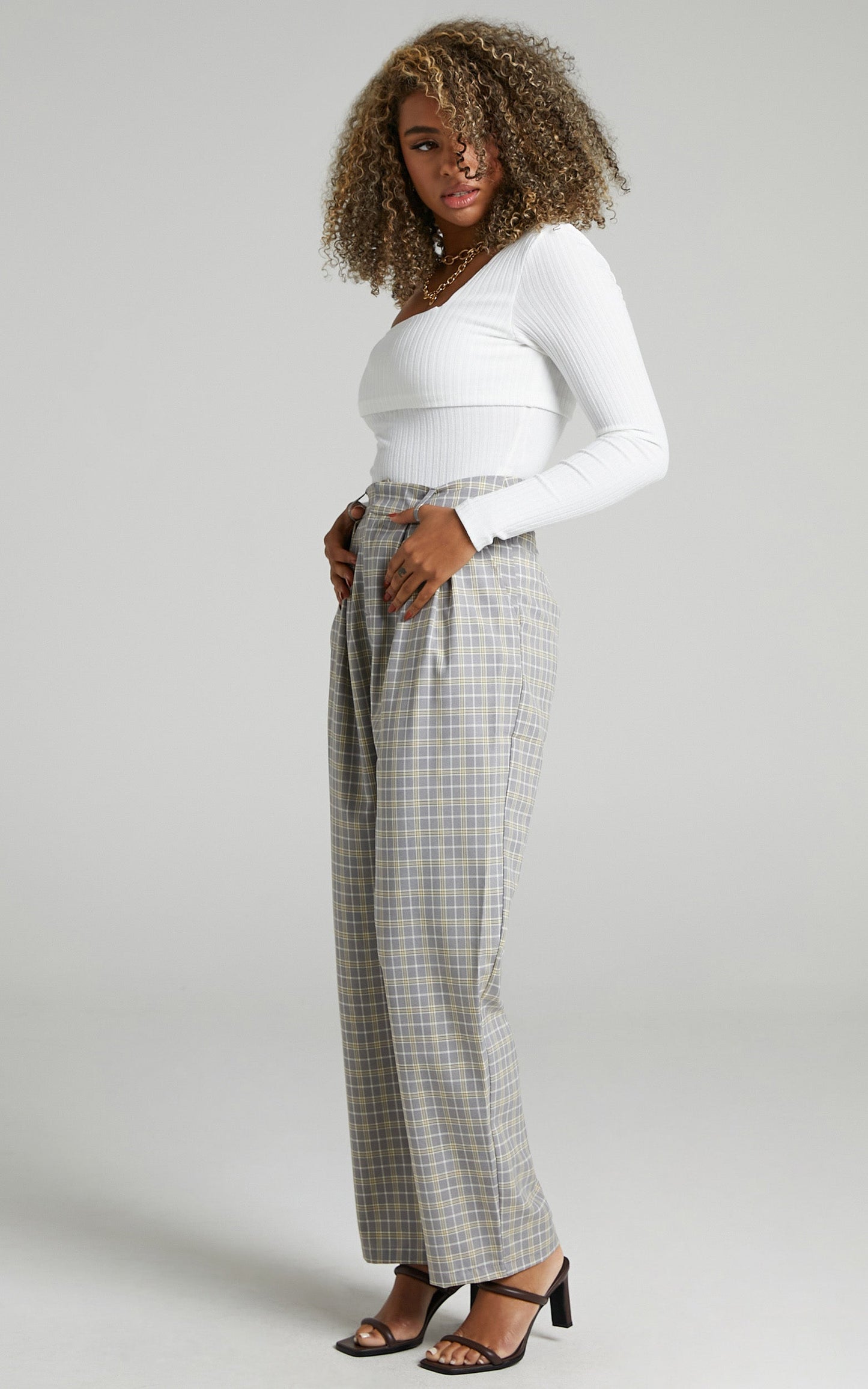 Spears Tailored Straight Leg Check Pants in Navy Check