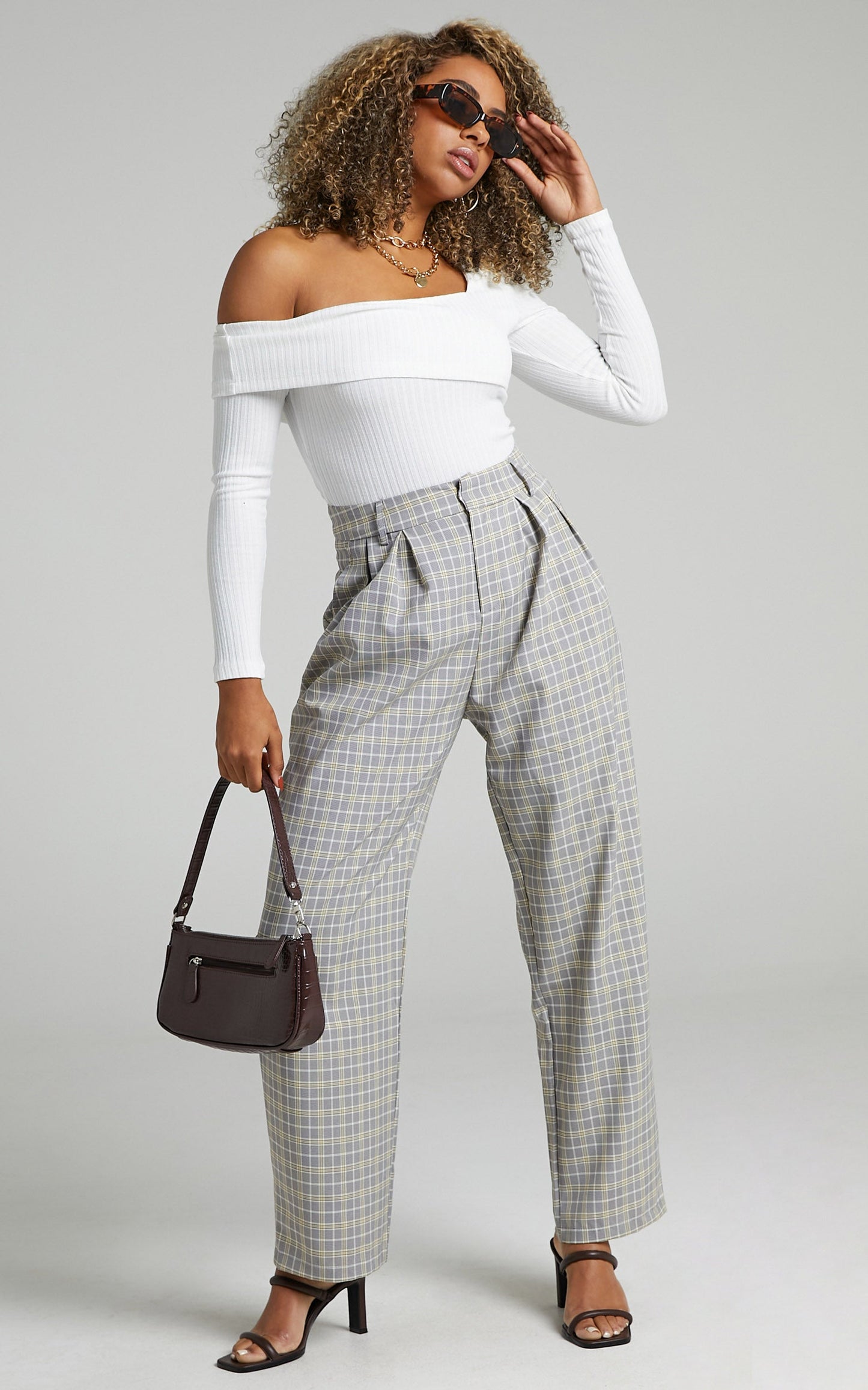 Spears Tailored Straight Leg Check Pants in Navy Check