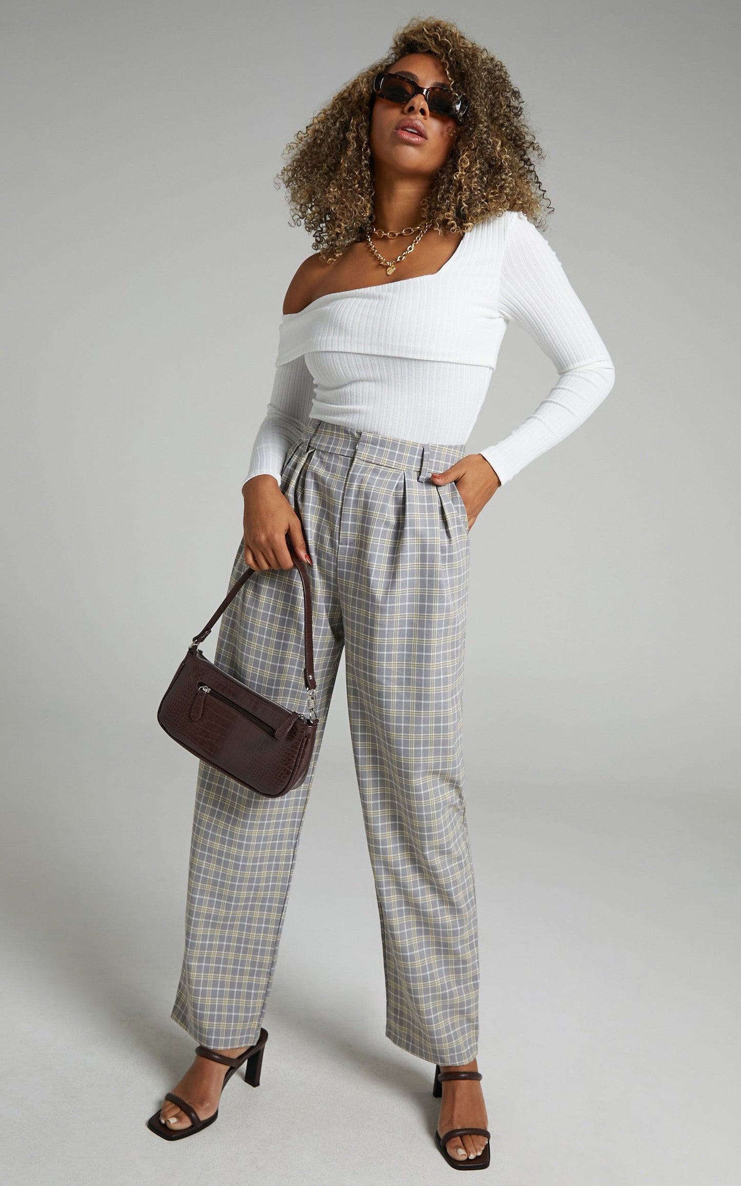 Spears Tailored Straight Leg Check Pants in Navy Check