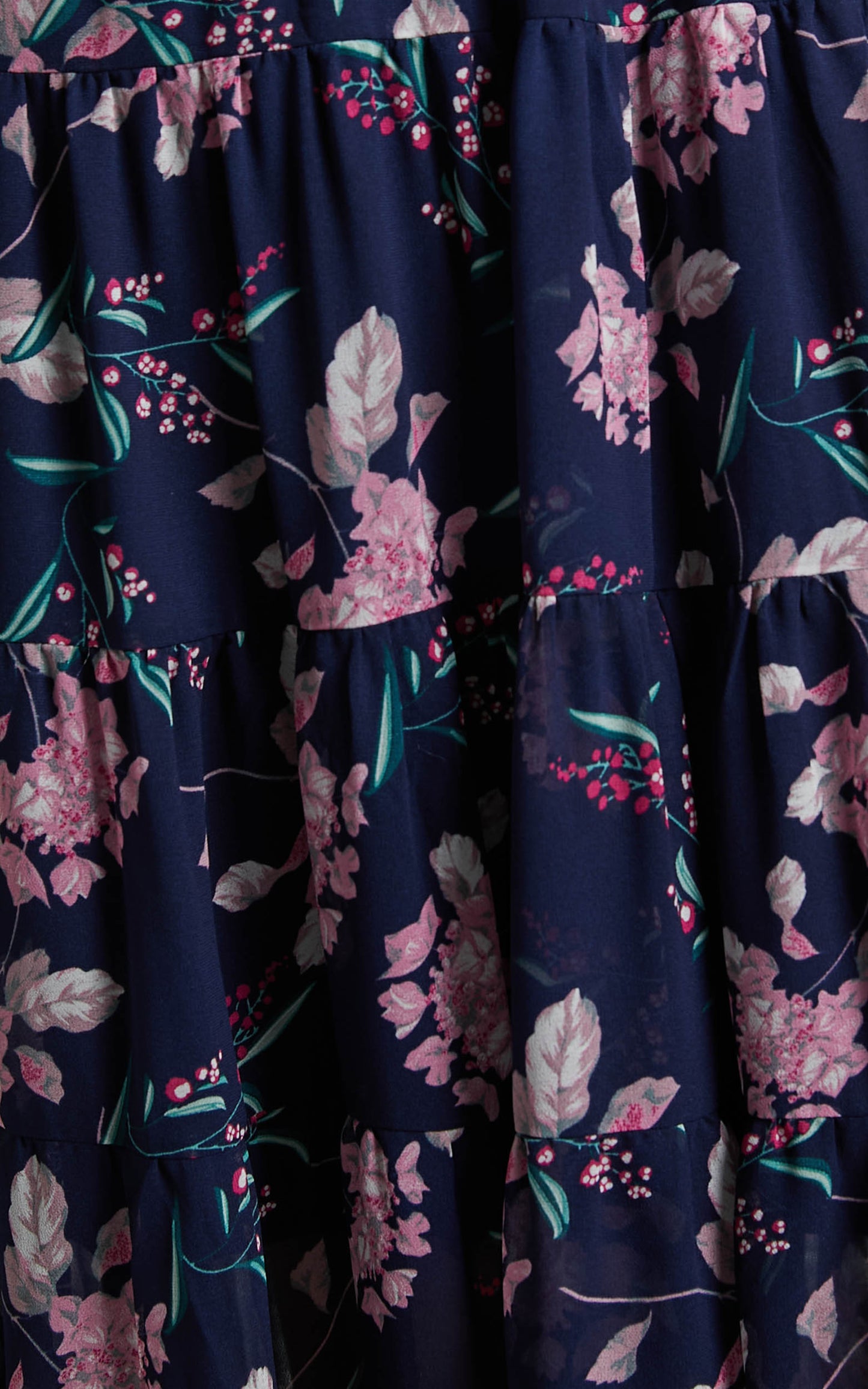 Stanford Midi Dress - Puff Sleeve Tiered Dress in Navy Floral