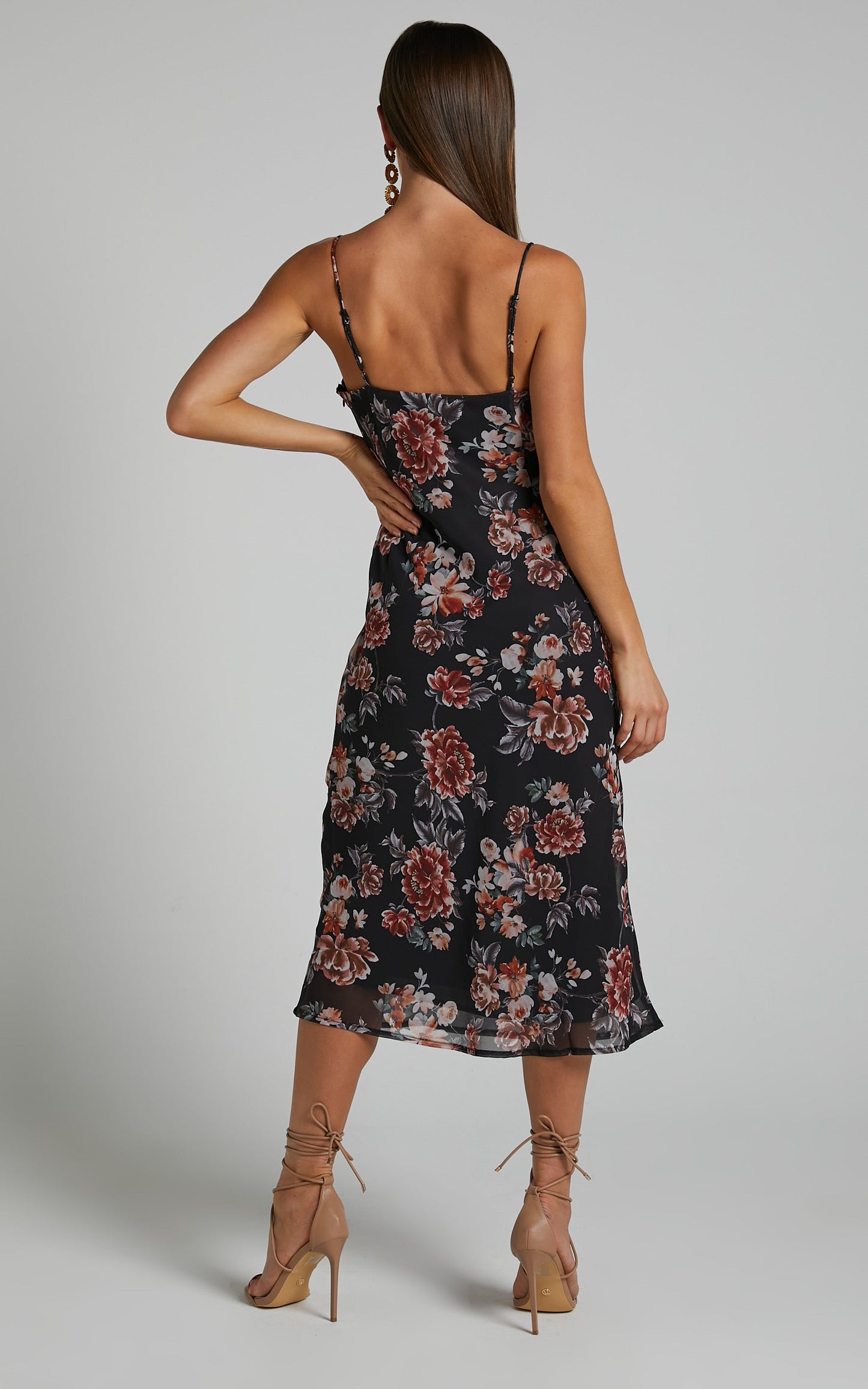 Stanley Midi Dress - V Neck Slip Dress in Noir Floral