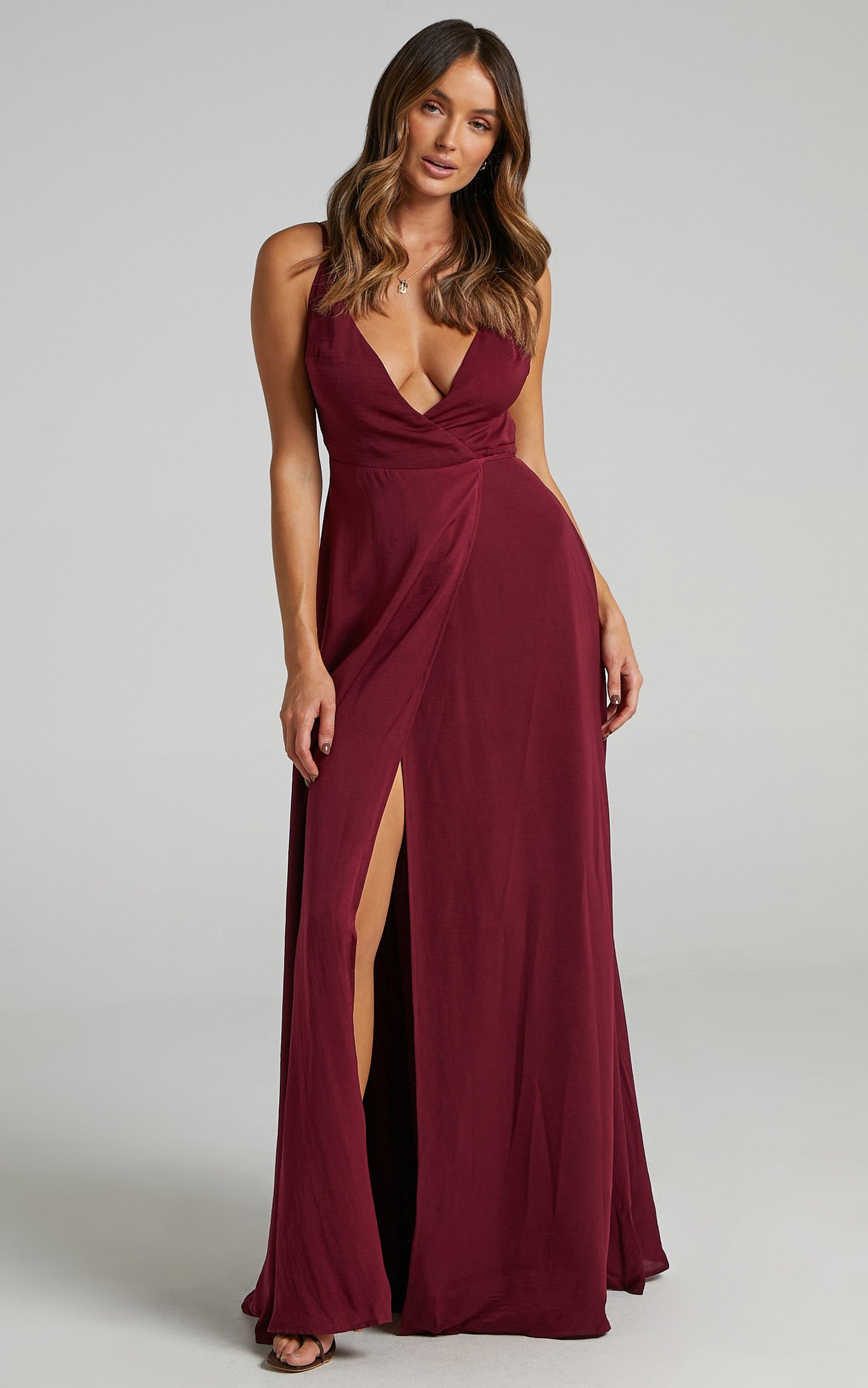 Starry Eyes Sparkling Dress In Wine Satin