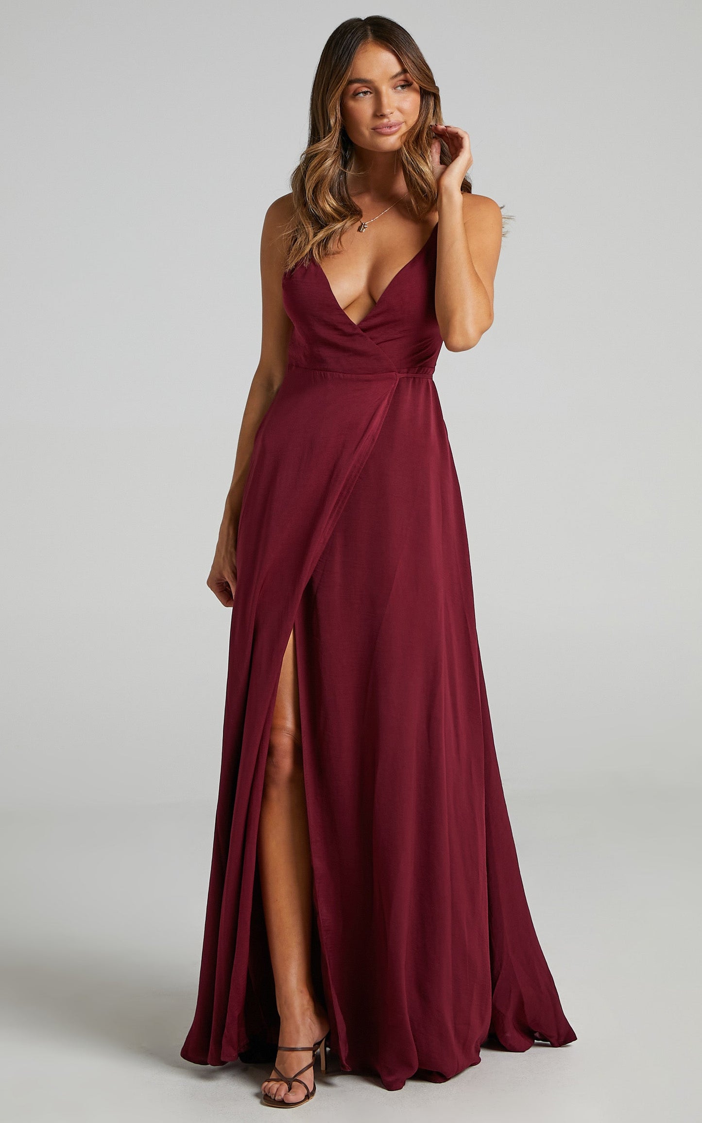 Starry Eyes Sparkling Dress In Wine Satin