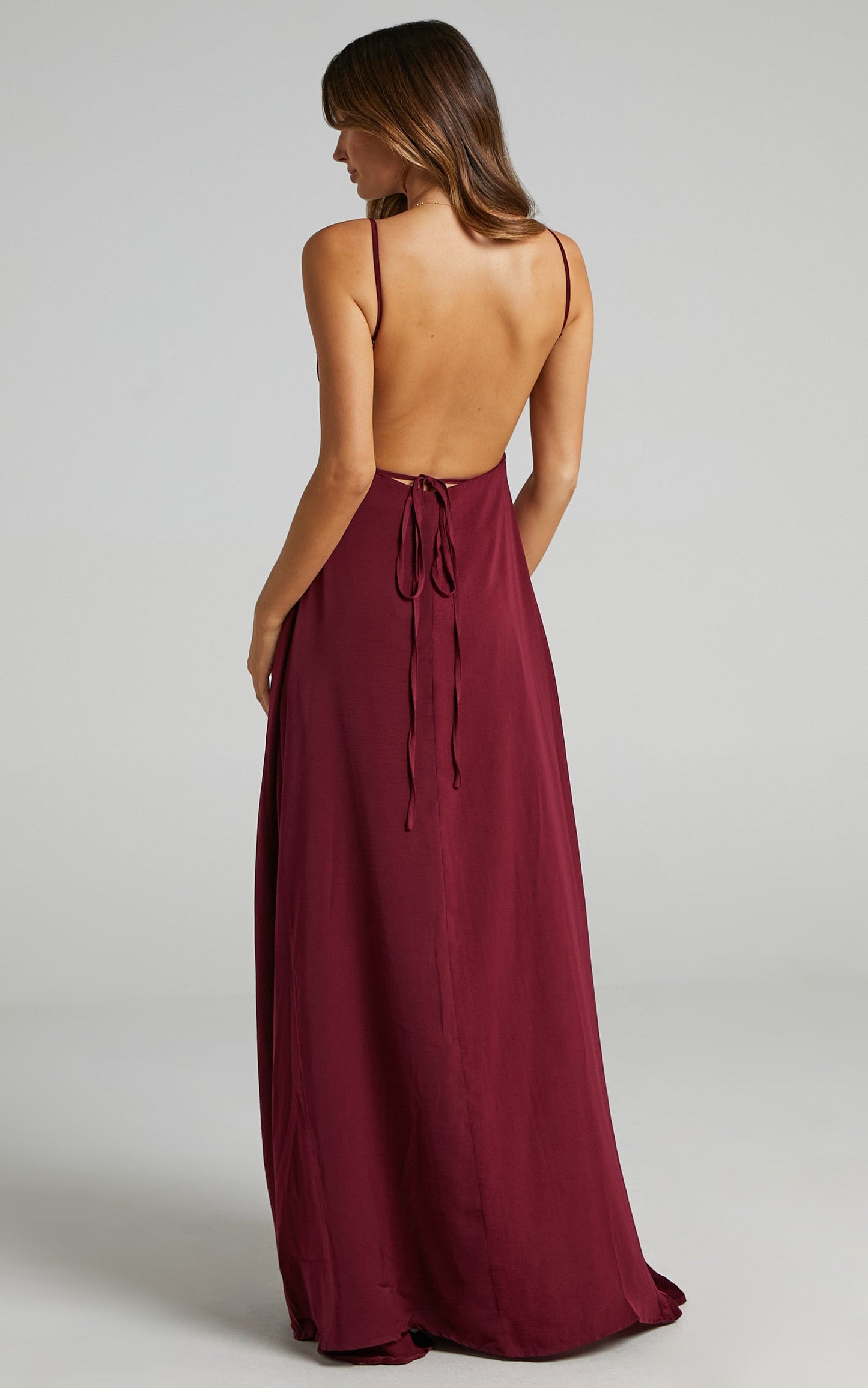 Starry Eyes Sparkling Dress In Wine Satin