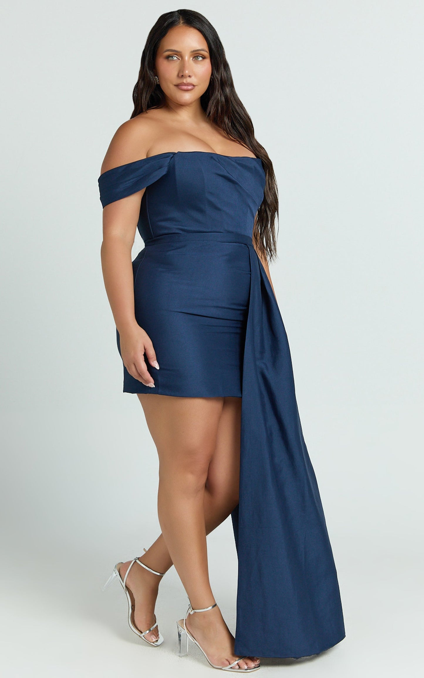 Stefania Mini Dress - Asymmetrical Removable Skirt Ruched Strapless Bodycon Dress in Navy