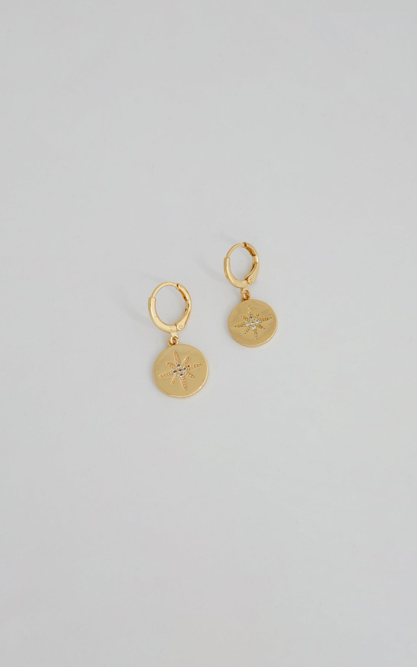 Stefanily Diamante Star Disc Earrings in Gold
