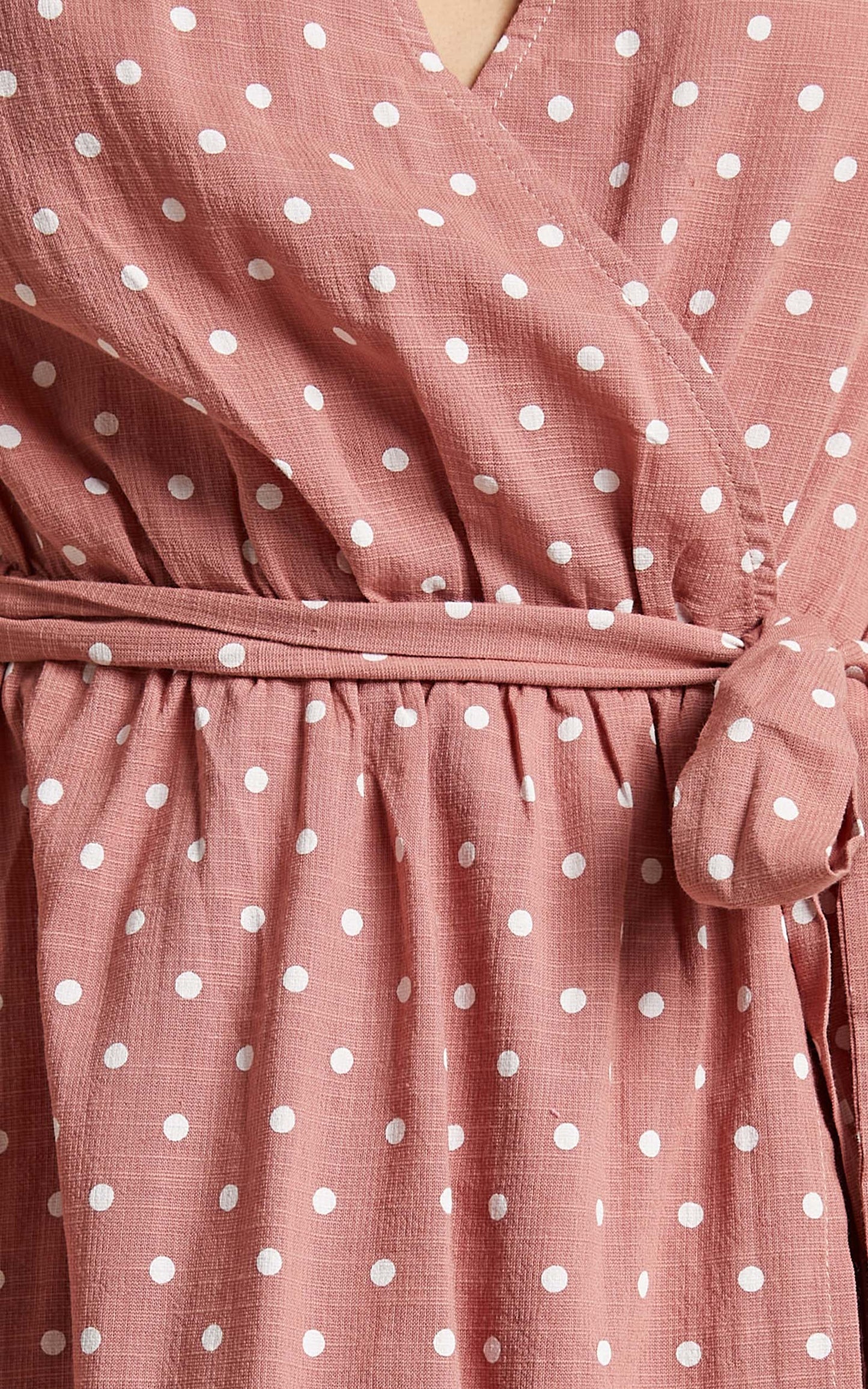 Steffany Mini Dress - Wrap Style Dress in Dusty Pink Spot