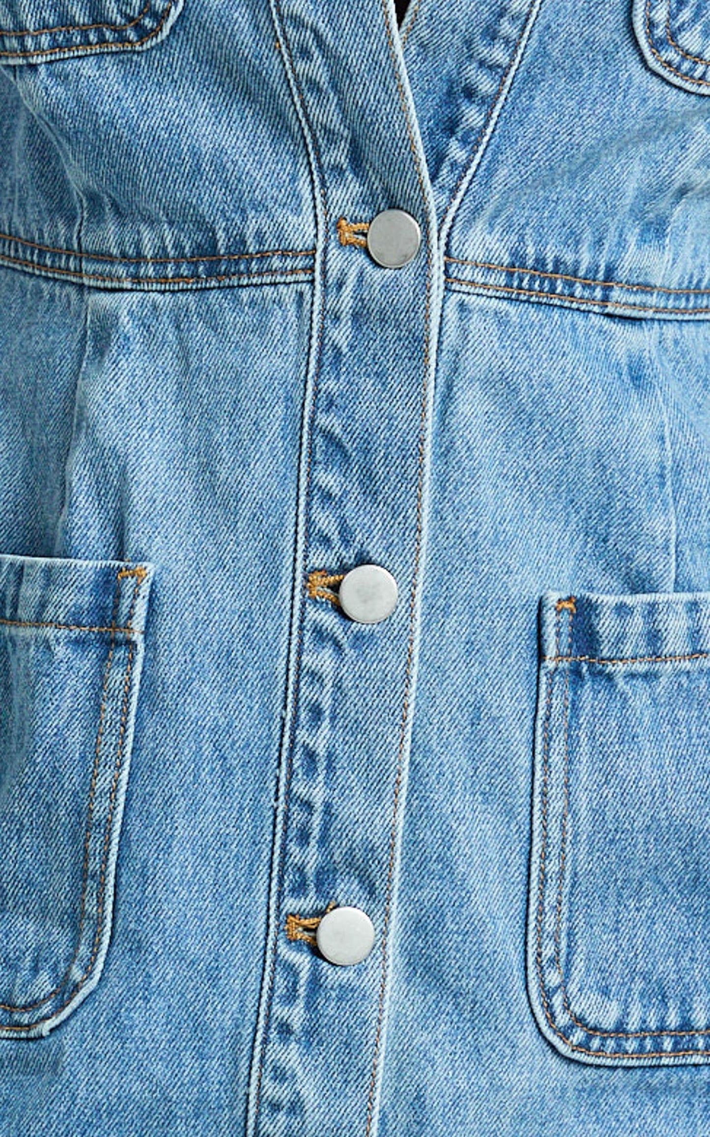 Stephanie Mini Dress - Scoop Neck Pocket Detail Recycled Denim Dress in Light Blue Wash