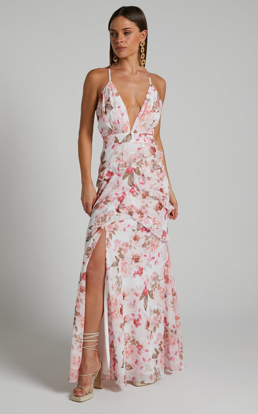 Suanie Midi Dress - Ruffle Detail Tiered Dress in Bouquet Floral